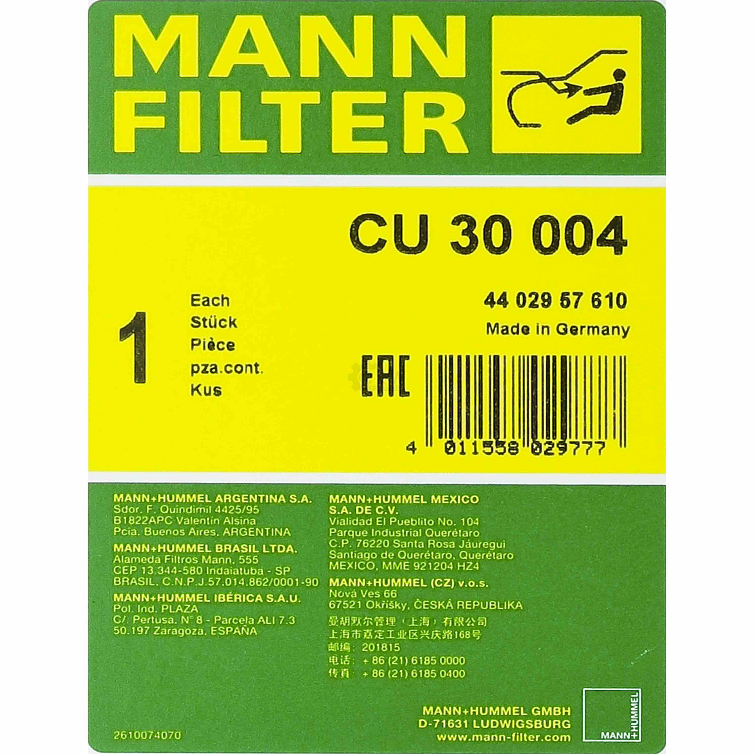 MANN-FILTER Filter Innenraumluft für Porsche 718 Boxster 982 2.0 S 2.5 981