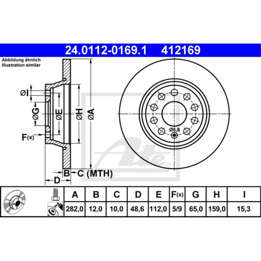 ATE Bremsscheibe hinten Ø282 mm Voll für VW Golf VI V Passat Alltrack