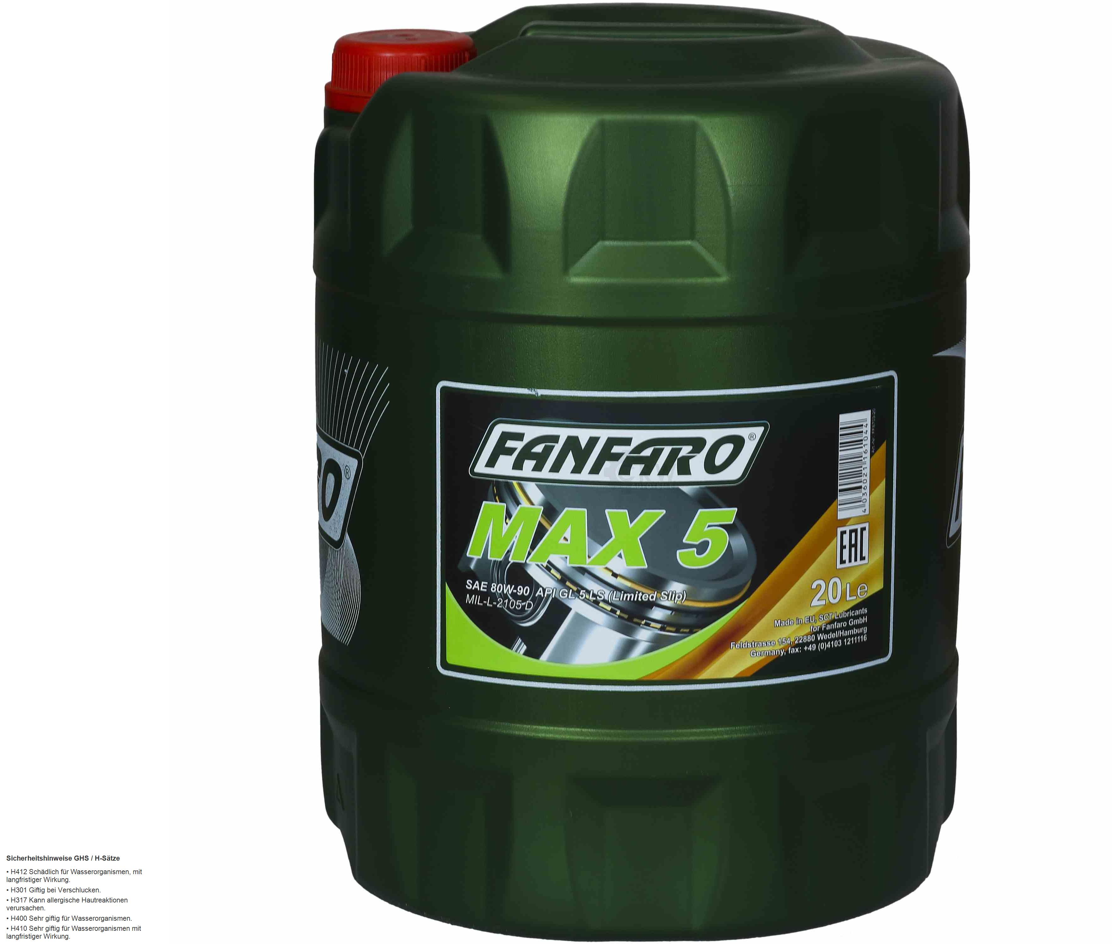 20 Liter  FANFARO MAX 5 80W-90 GL-5 LS API GL Getriebeöl Gear Oil