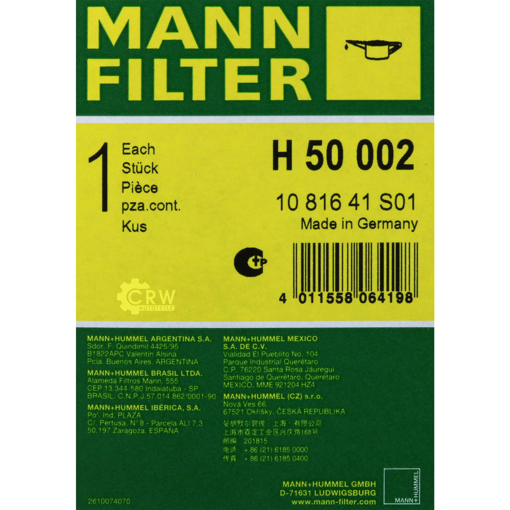 MANN-FILTER Getriebeölfilter für Automatikgetriebe H 50 002