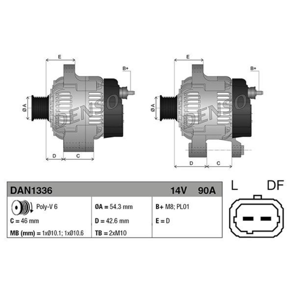 DENSO Generator Lichtmaschine 90A 14V für Fiat Scudo Kasten 220L Ulysse 179AX