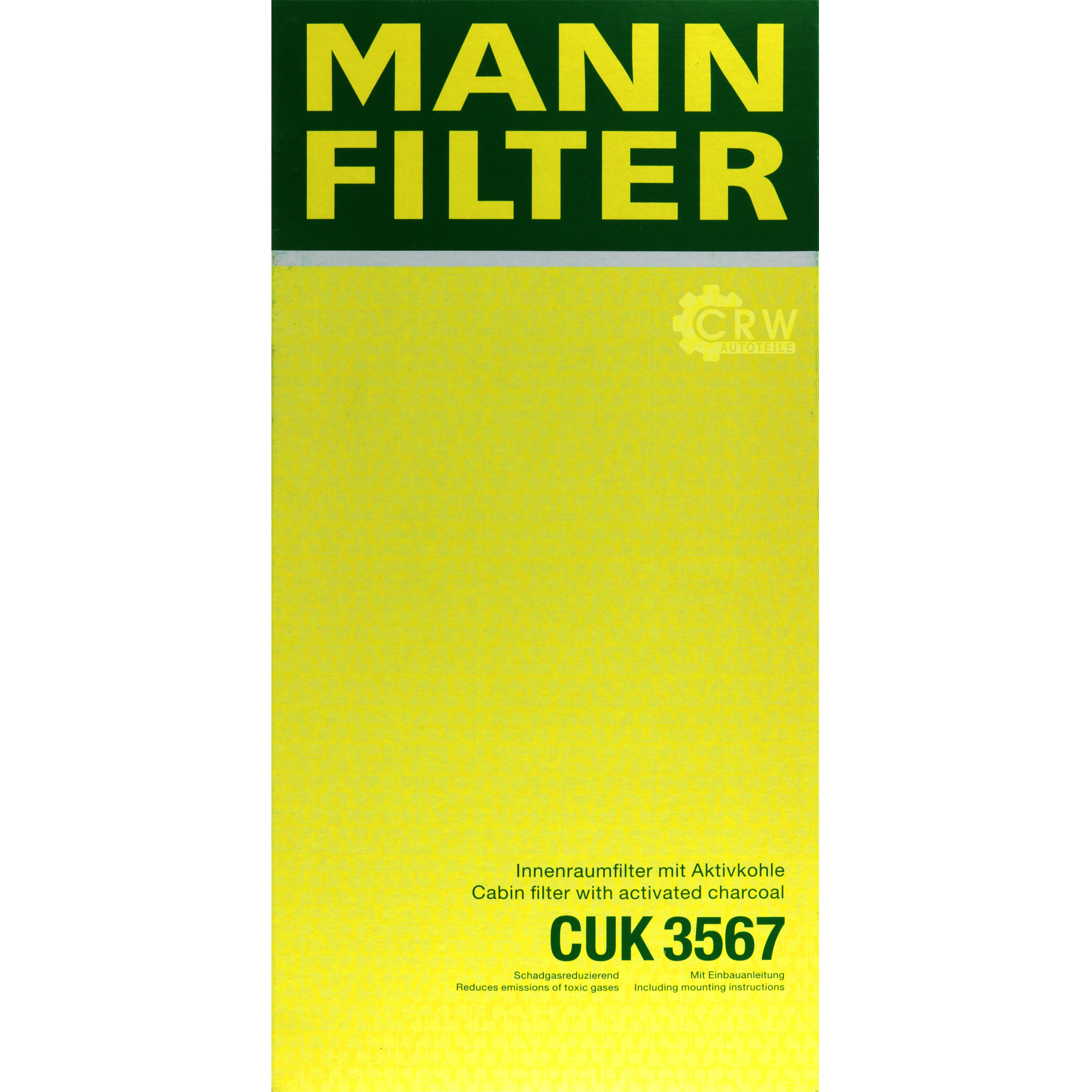 MANN-FILTER Innenraumfilter Pollenfilter Aktivkohle CUK 3567