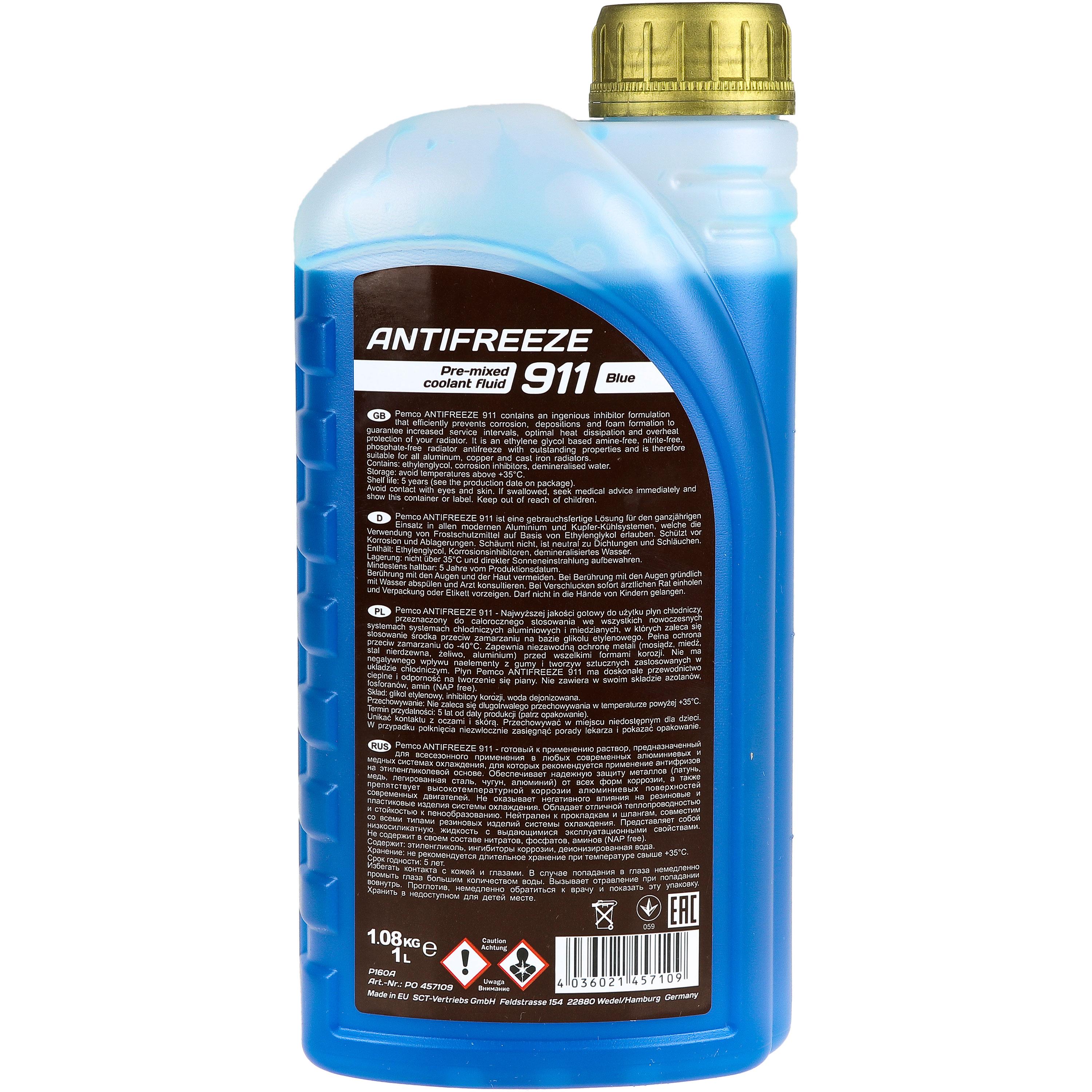 1 Liter PEMCO Antifreeze 911 Kühlerfrostschutz blau Fertiggemisch Typ G11