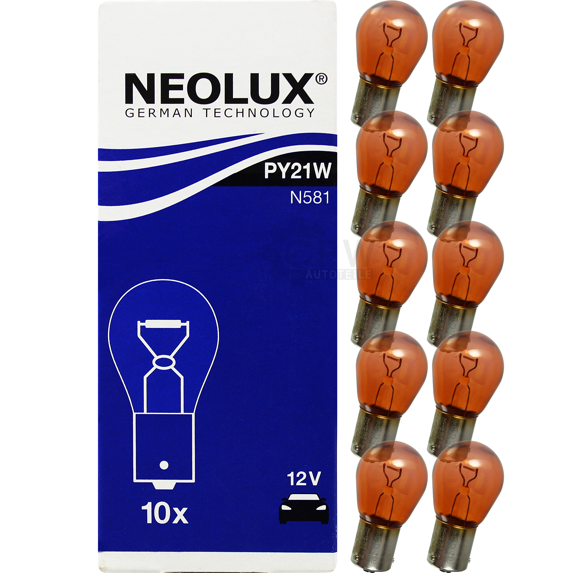 10x NEOLUX Standard PY21W gelb 21W 12V Sockel BAU15s Signal Innen Beleuchtung
