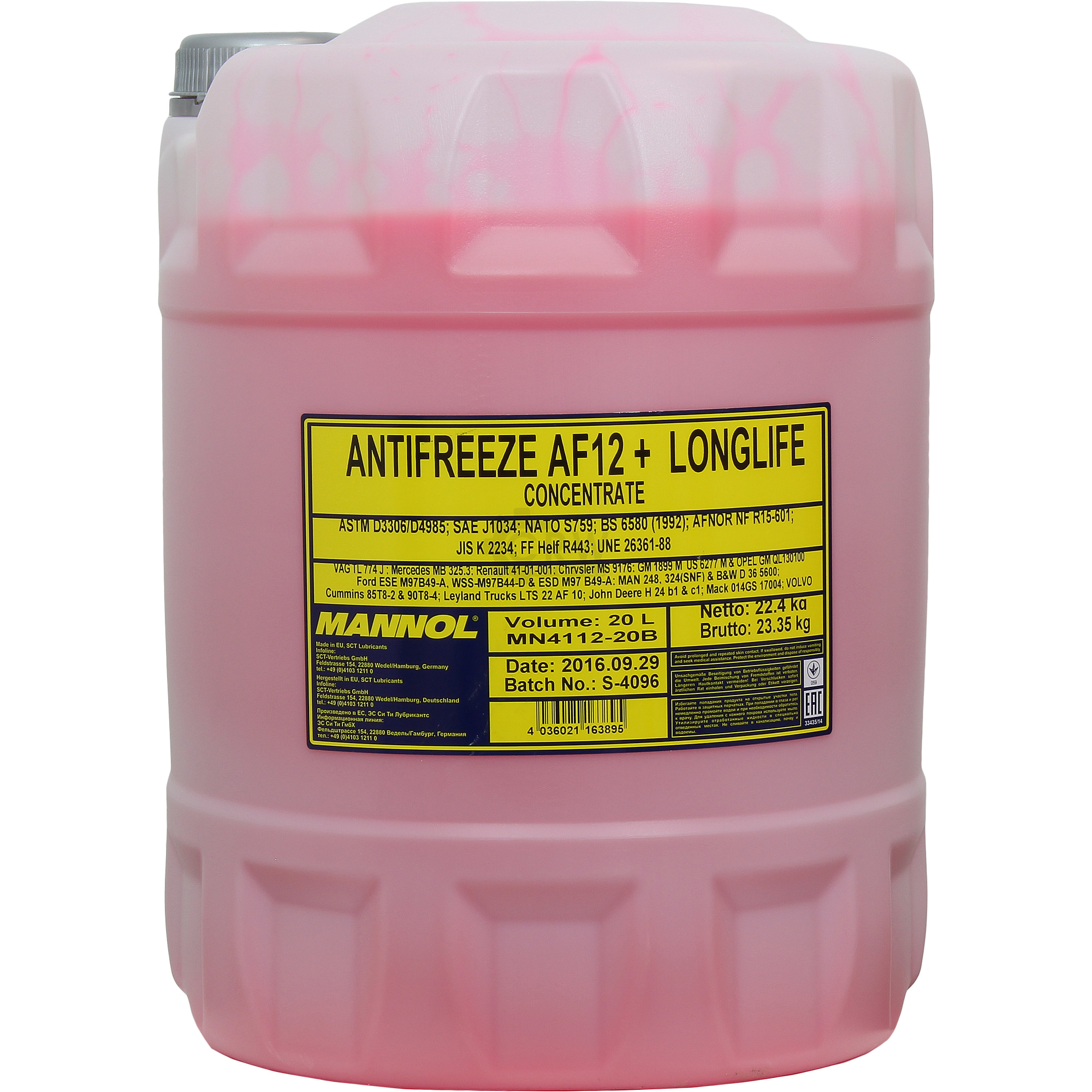 Kühlflussigkeit MANNOL Antifreeze AF12+ 20 Liter Frostschutz rot / violet