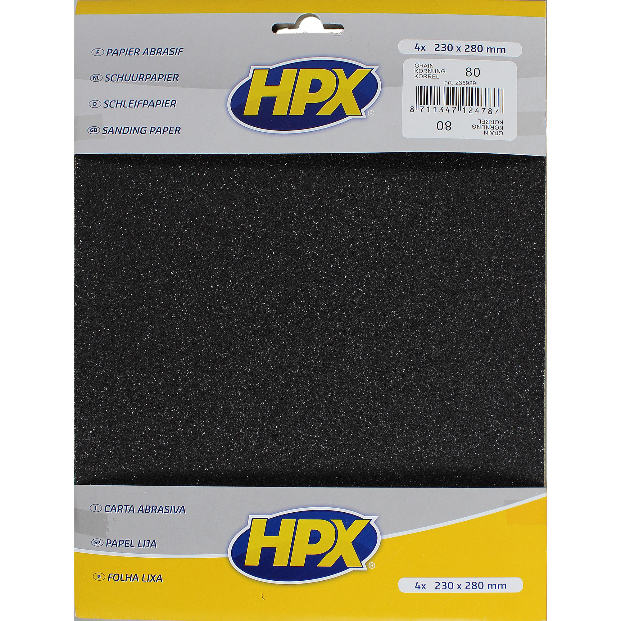HPX SET 4 Stück Schleifpapier trocken Schleifpapier Rostlöser Körnung 80 235929 