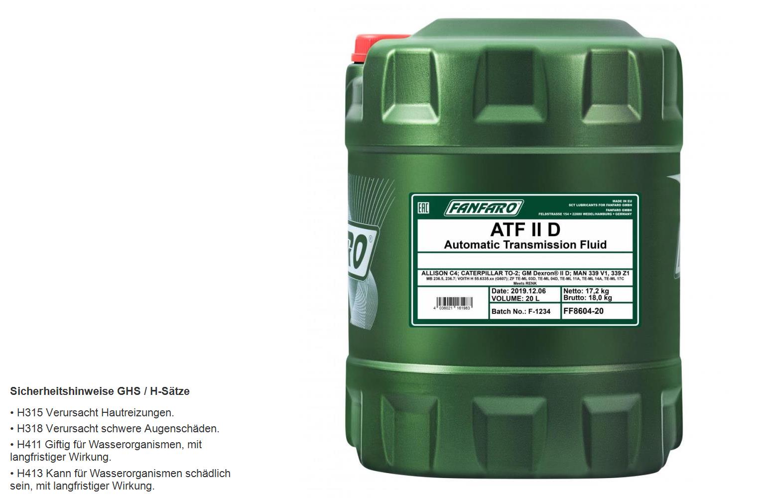 20 Liter FANFARO Automatikgetriebeöl ATF IID Gear Oil Öl