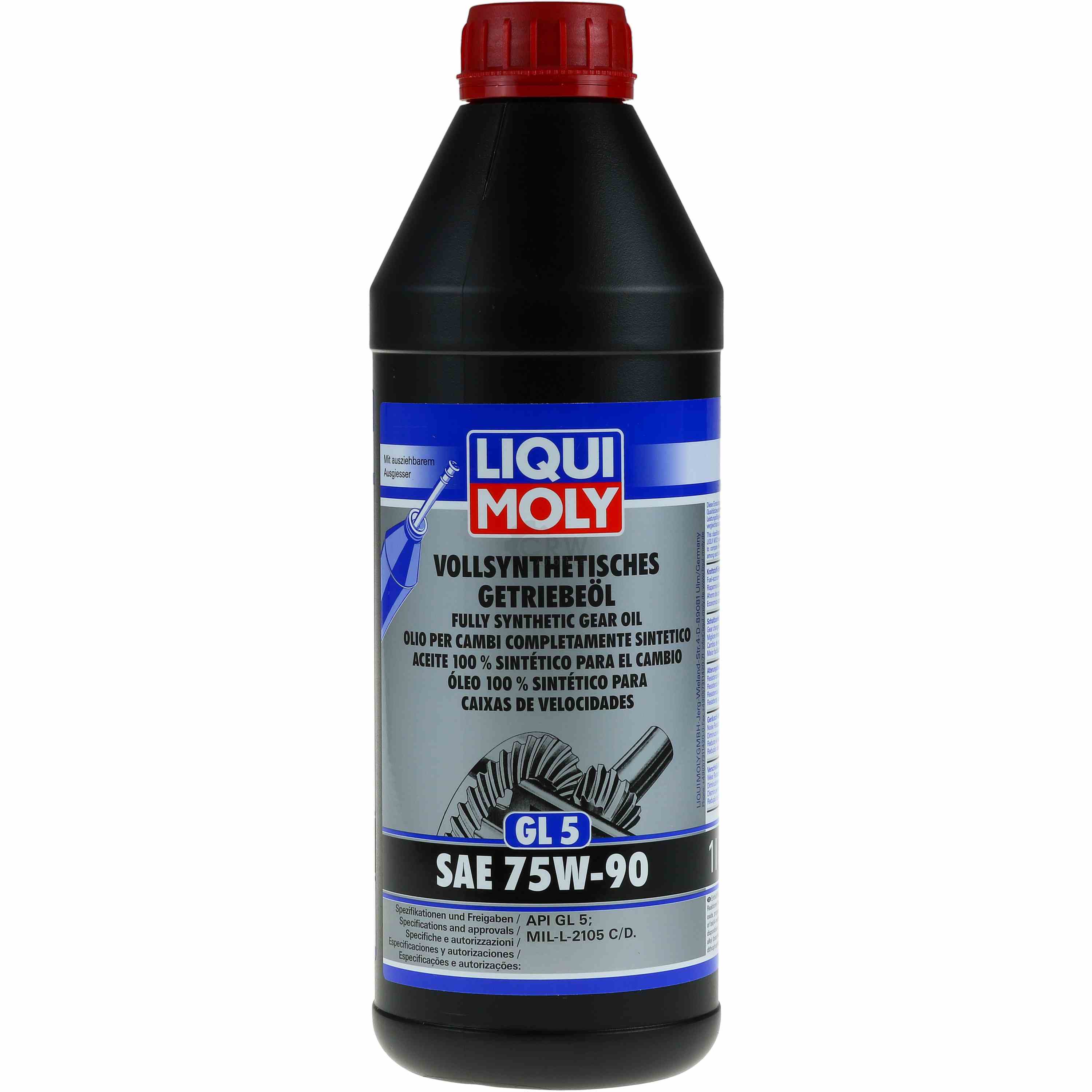Liqui Moly 1L Vollsynthetisches Getriebeöl GL5 SAE 75W-90 MIL-L-2105 C/D