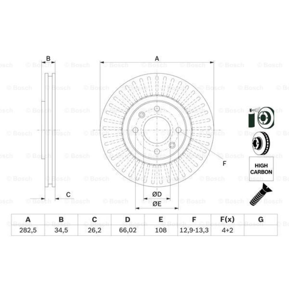 BOSCH Bremsscheibe vorne Ø283 mm beschichtet für Peugeot 207 CC 307