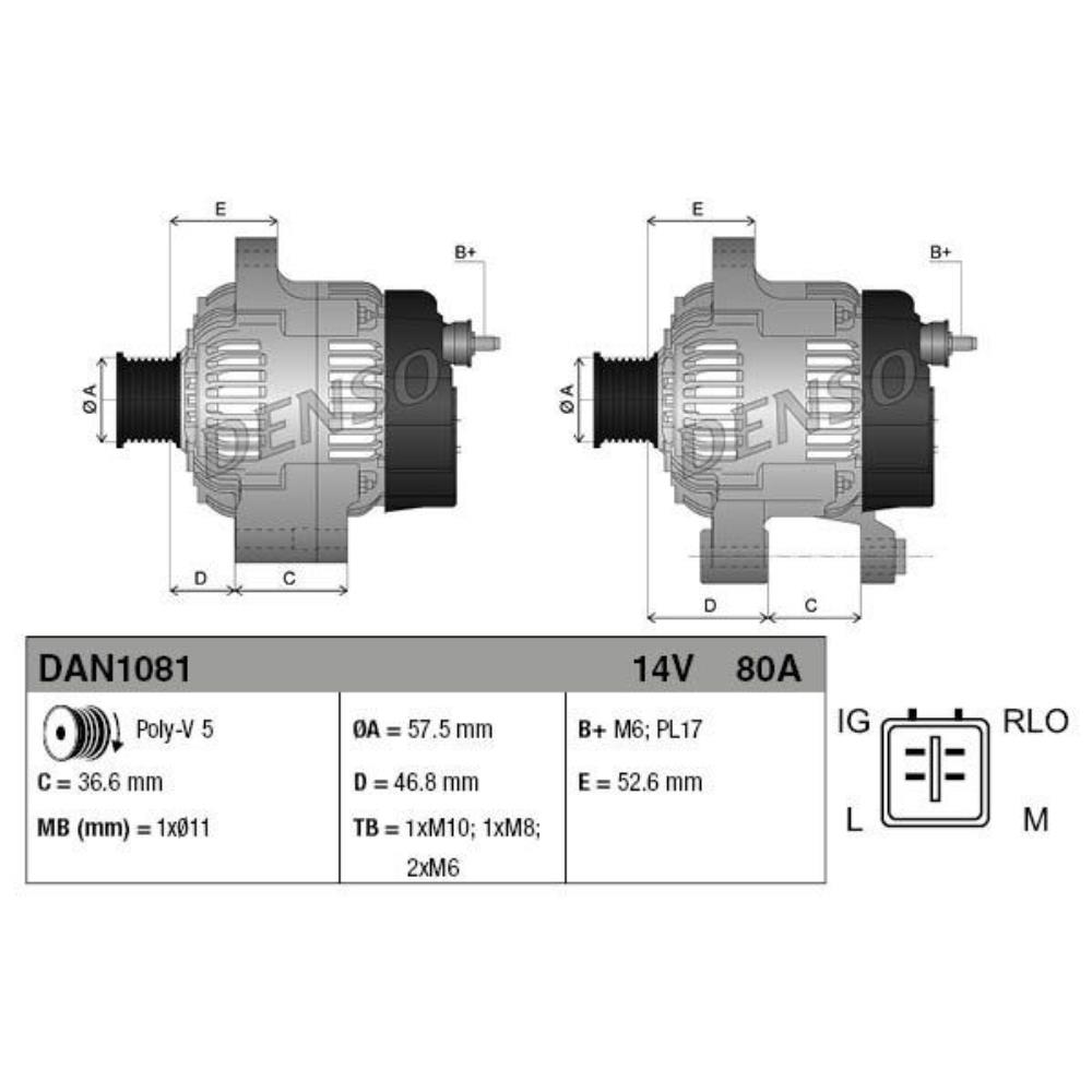 DENSO Generator Lichtmaschine 80A 14V mit Mehrfachriemenscheibe für Toyota IQ