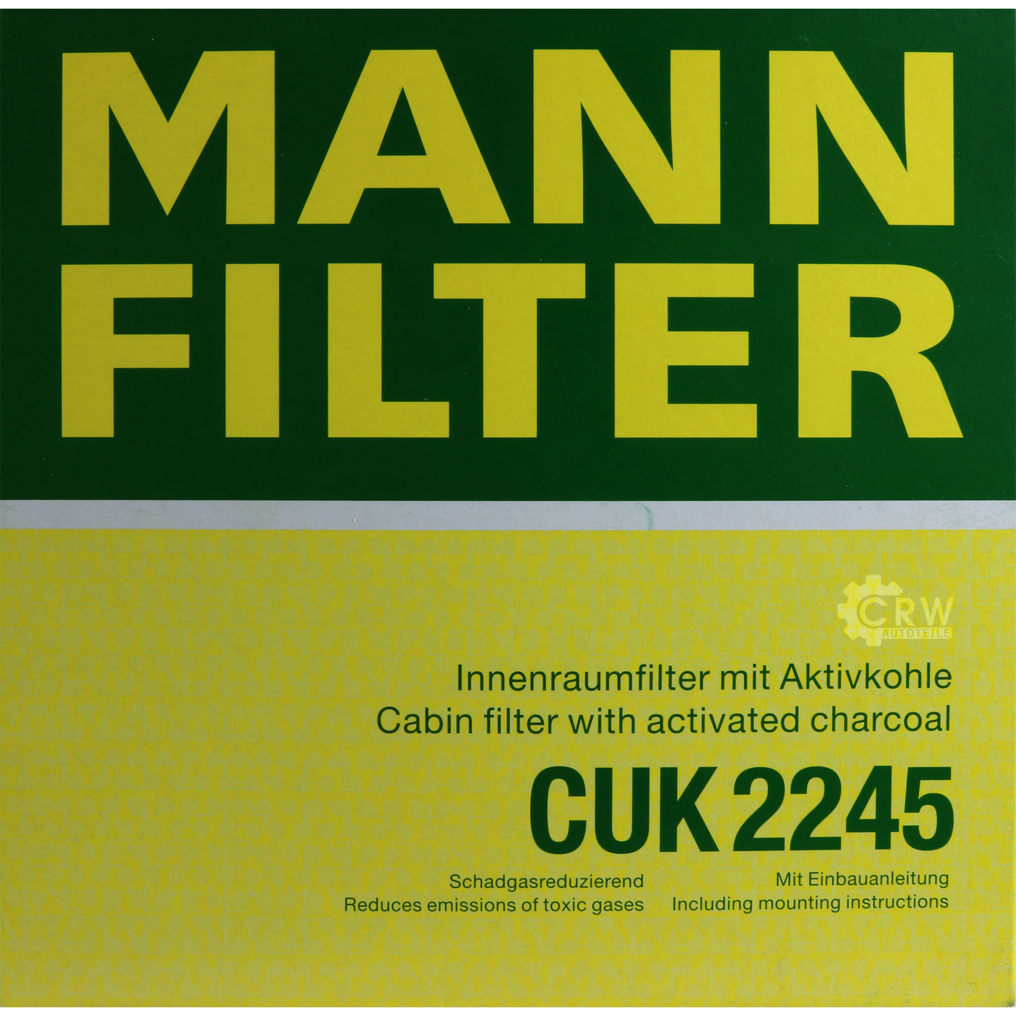 MANN-FILTER Innenraumfilter Pollenfilter Aktivkohle CUK 2245