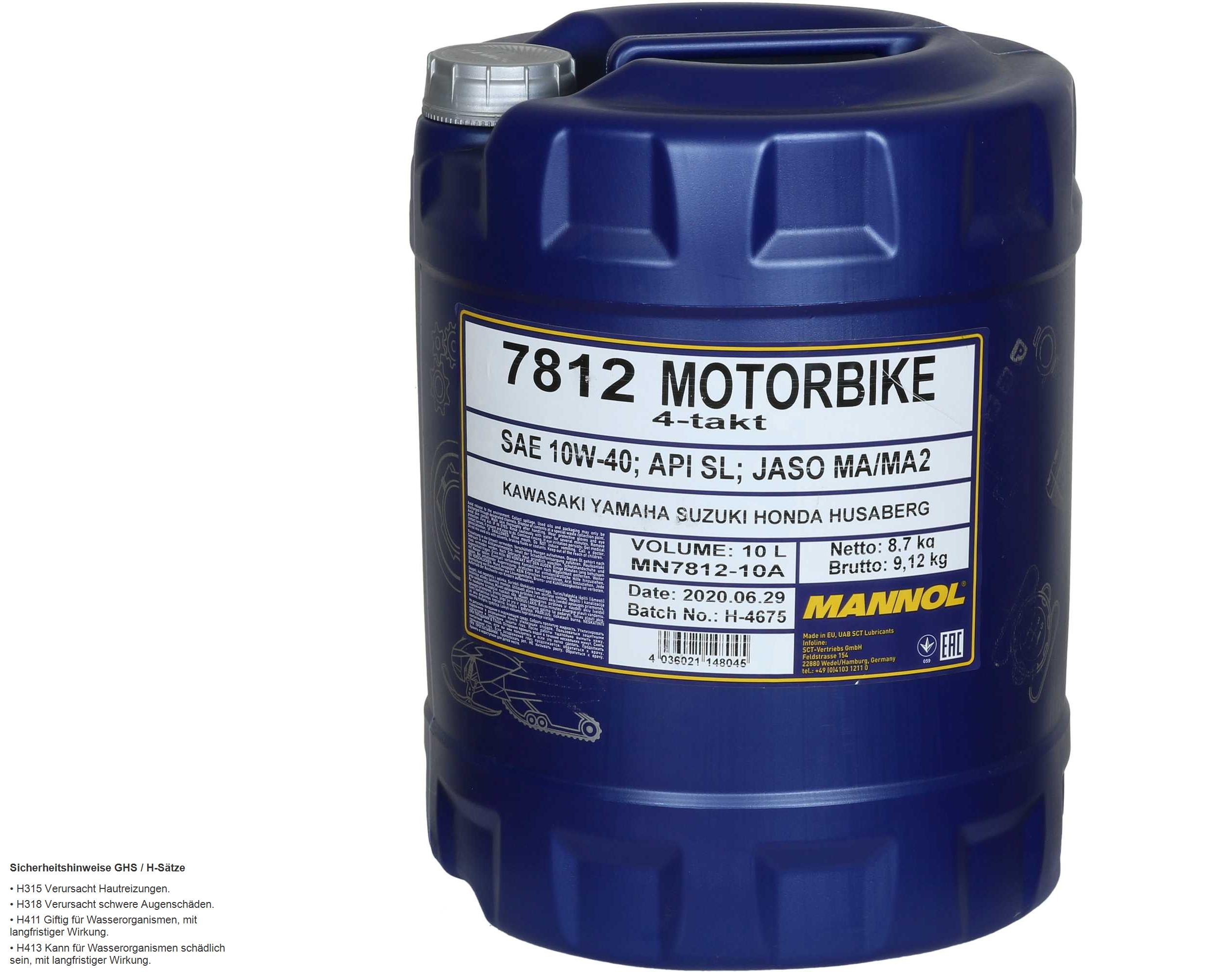 10 Liter Orignal MANNOL Motoröl 7812 4-Takt Motorbike 10W-40 Engine Oil Öl