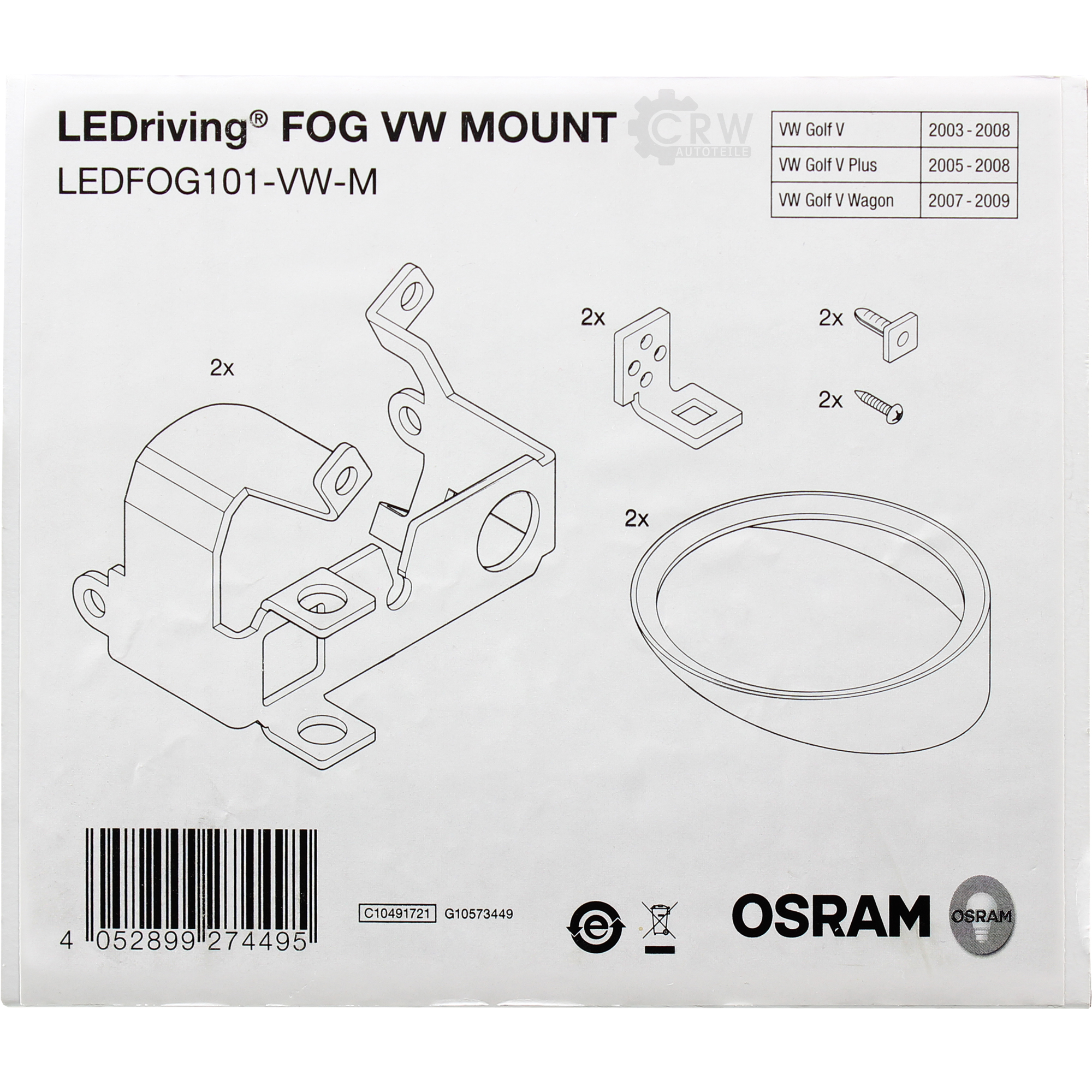 OSRAM Set LEDriving FOG VW MOUNT Halterung für VW Golf V, V Plus, V Kombi