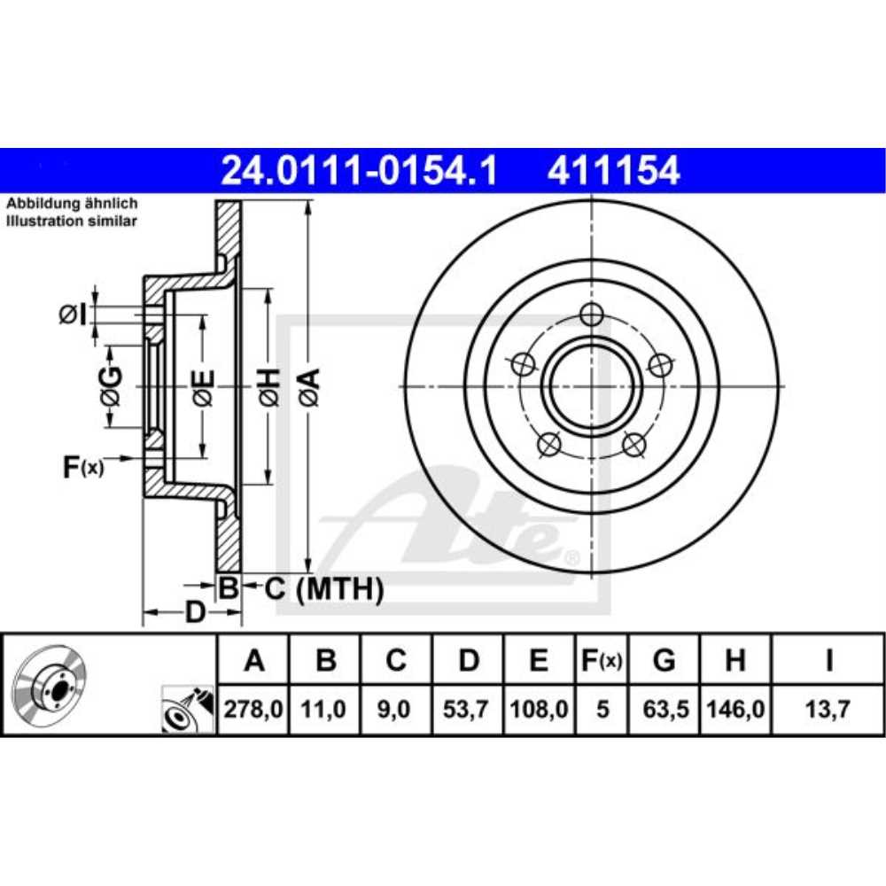ATE Satz Bremsbeläge + Bremsscheiben Voll hinten für Ford Transit Connect P65 