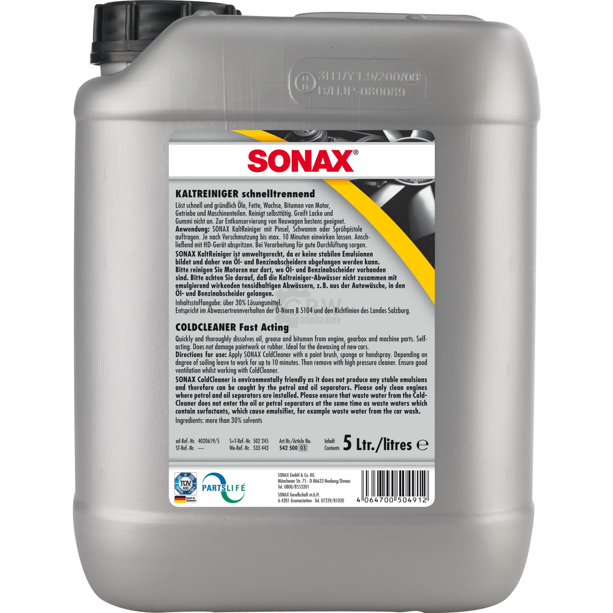 SONAX 05425000 KaltReiniger S schnelltrennend für Öl und Fett 5 Liter