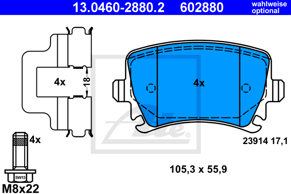 ATE Satz Bremsen Bremsscheiben + Bremsbeläge hinten für Audi A6 Avant 4F5 C6