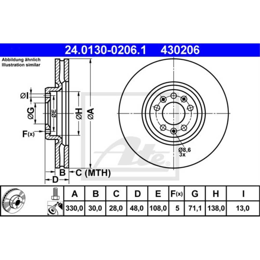 Bremsscheibe 24.0130-0206.1 vorne für Citroën C5 III Break TD_ RD_ Peugeot 407 Coupe 6C_ 6D_ 6E_