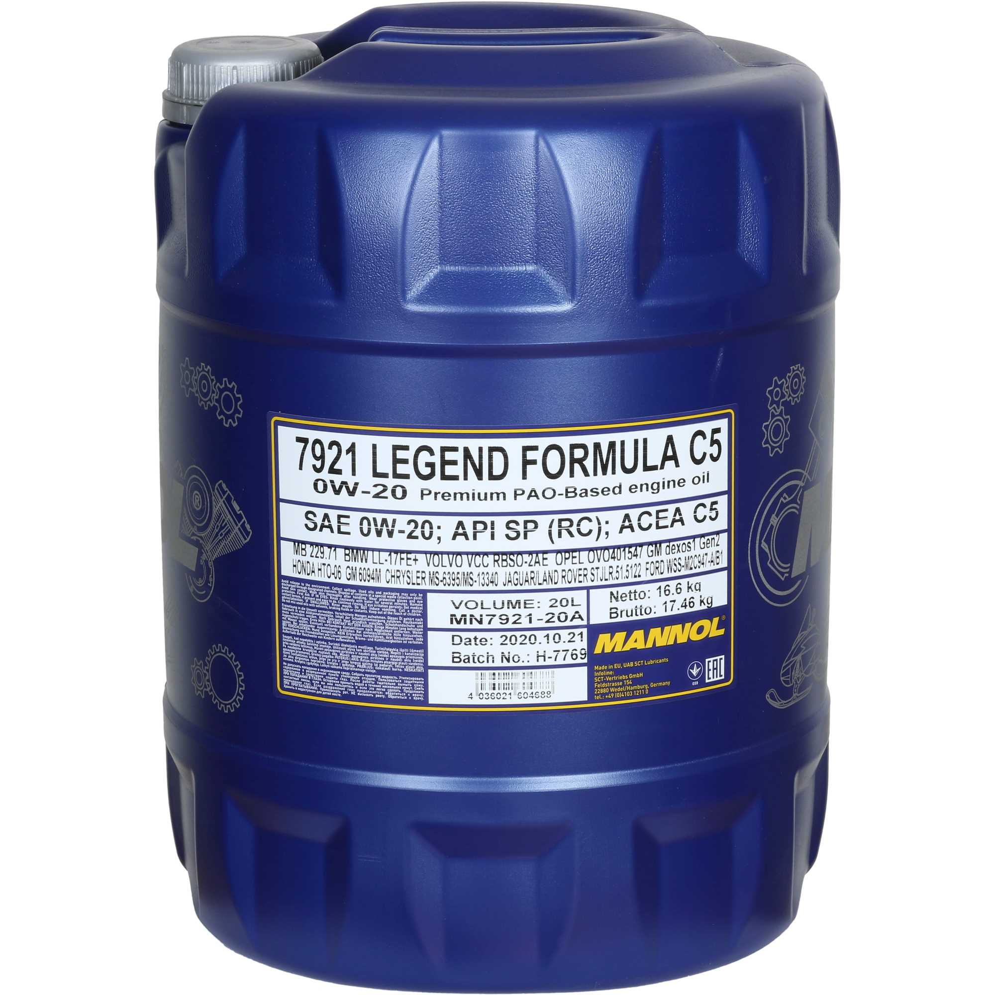 20 Liter MANNOL 7921 0W-20 Legend Formula C5 Motoröl Engine Oil