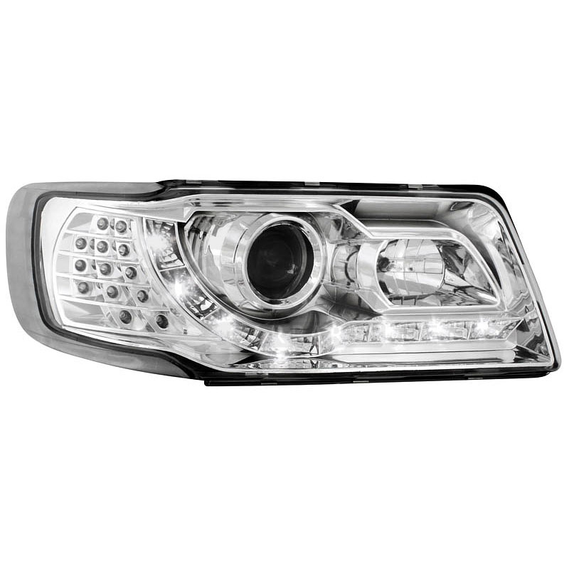 2 x Scheinwerfer für Audi 100 Typ 4C LED Tagfahrlicht Optik chrome