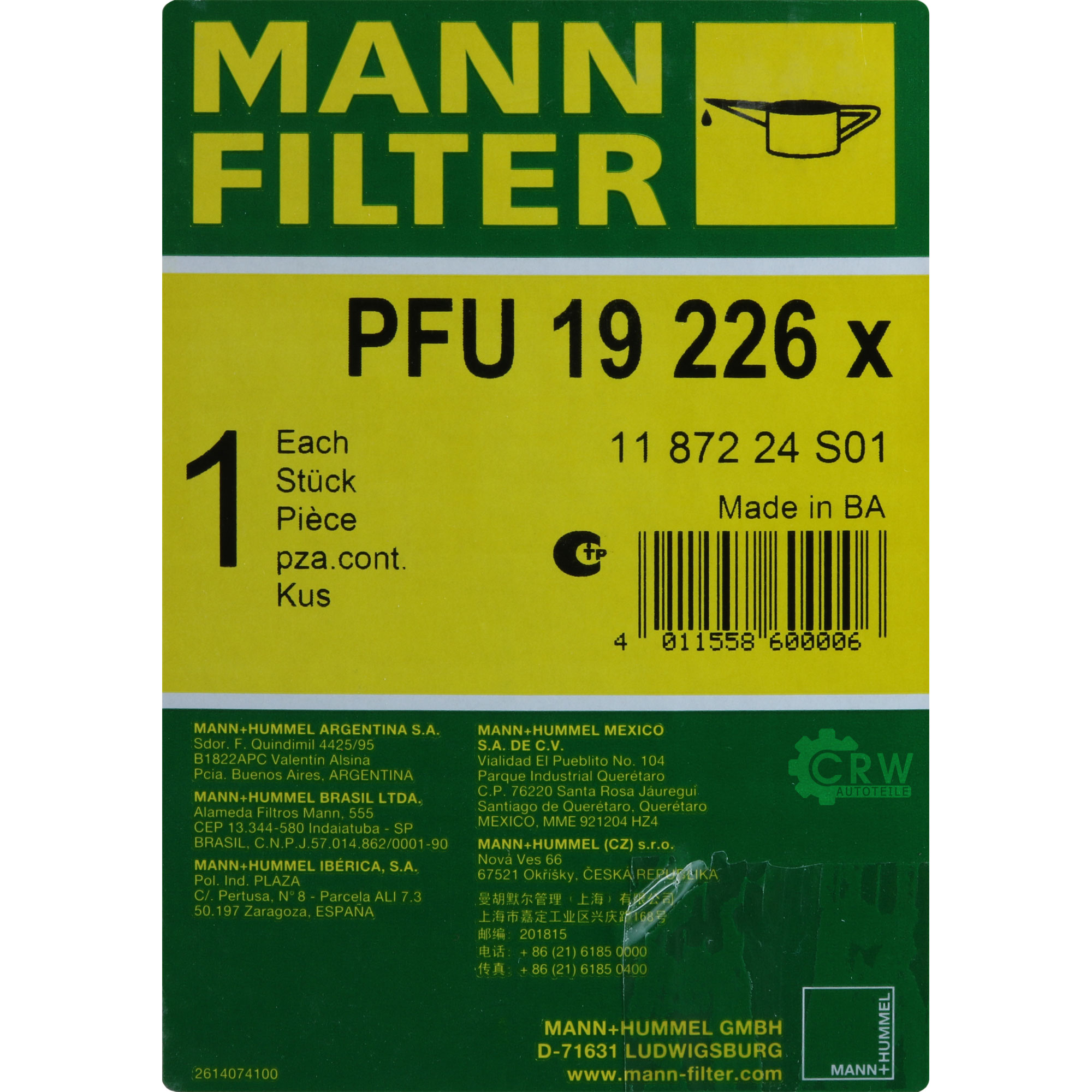 MANN-FILTER Ölfilter PFU 19 226 x