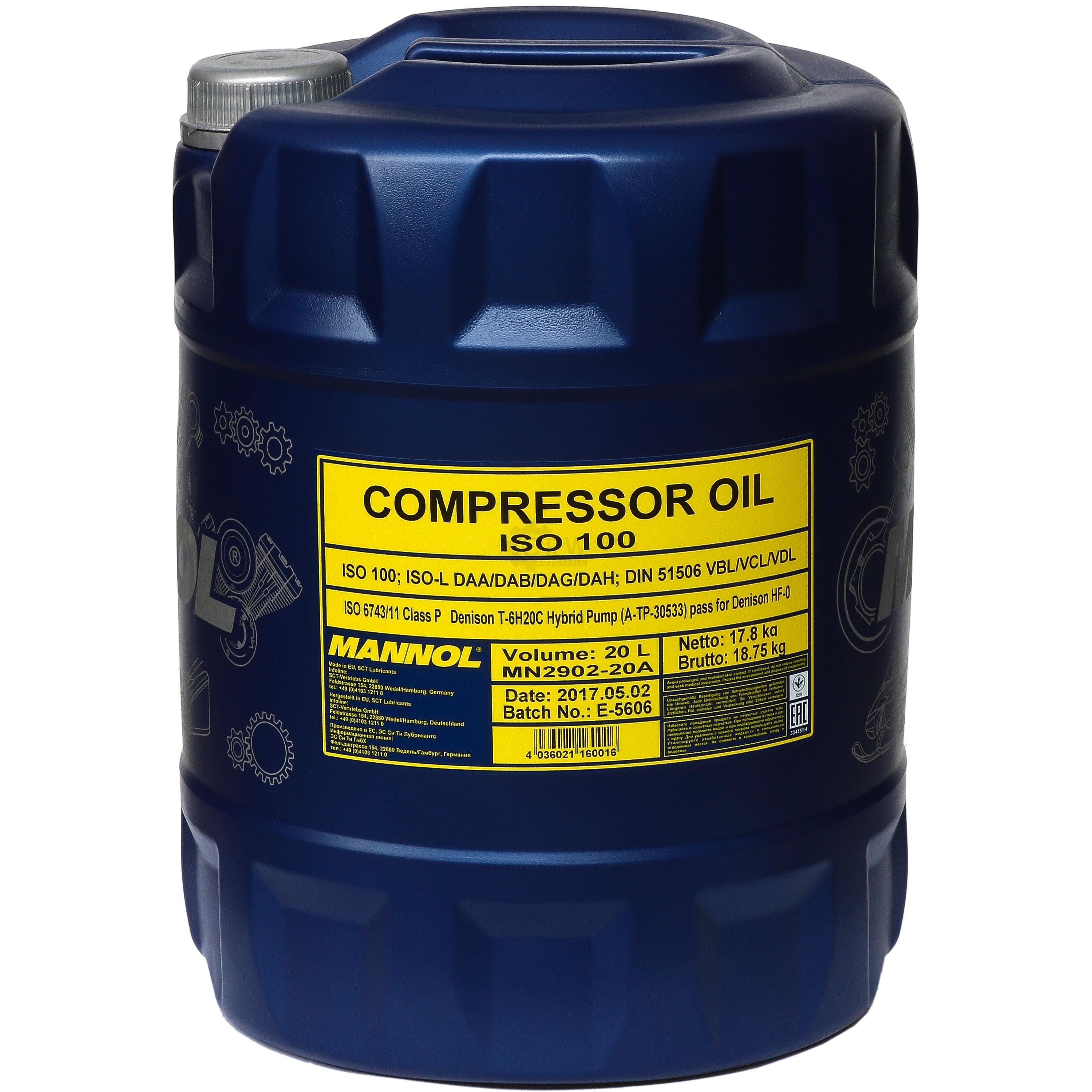 20 Liter  MANNOL Kompressoröl Compressor Oil ISO 100