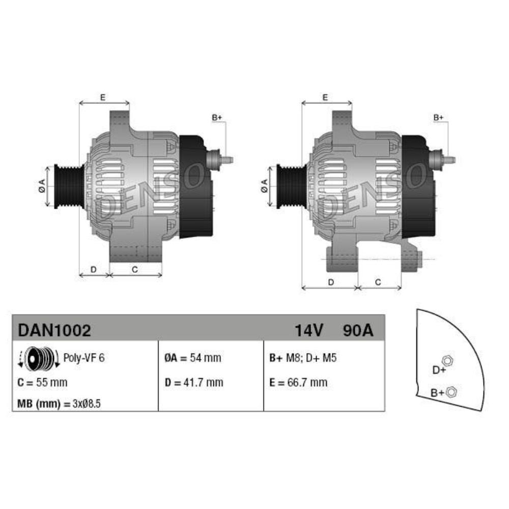 DENSO Generator Lichtmaschine 90A 14V für Ford KA Fiat Panda Van Musa
