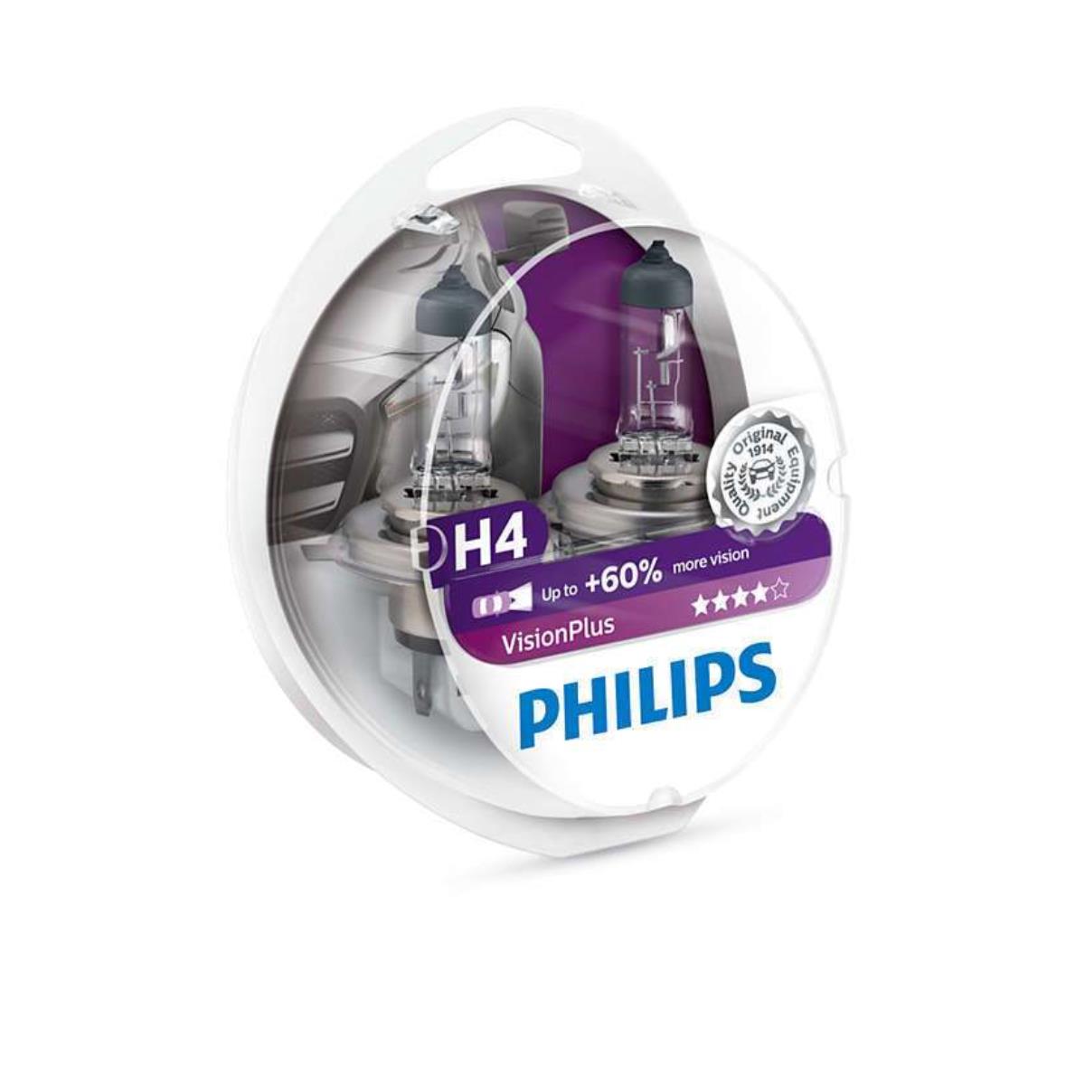 Philips Vision Plus +60% 2x H4 12V 60/55W P43t
