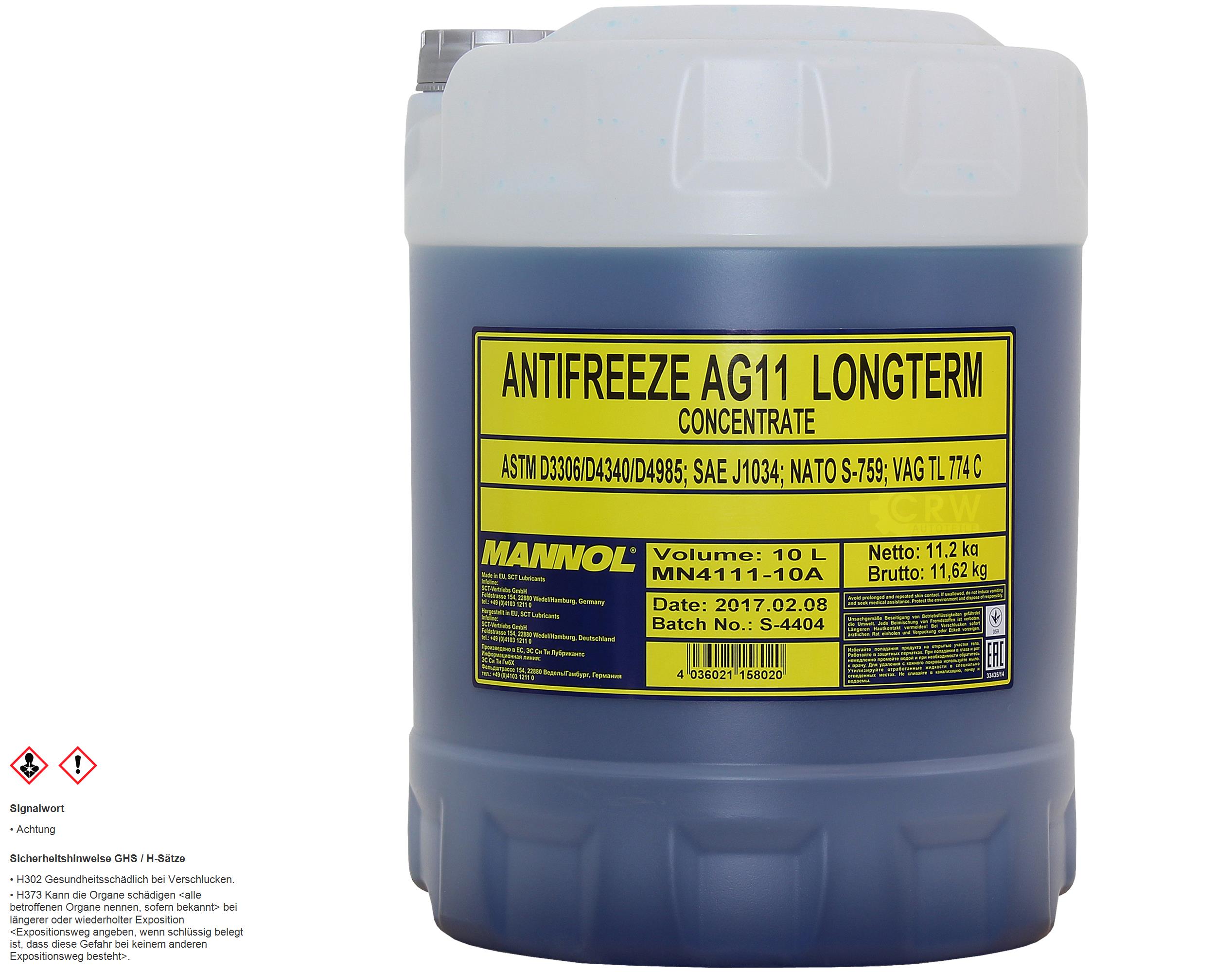 10 L  MANNOL Antifreeze AG11 Kühlflussigkeit Plastic Frostschutz blau