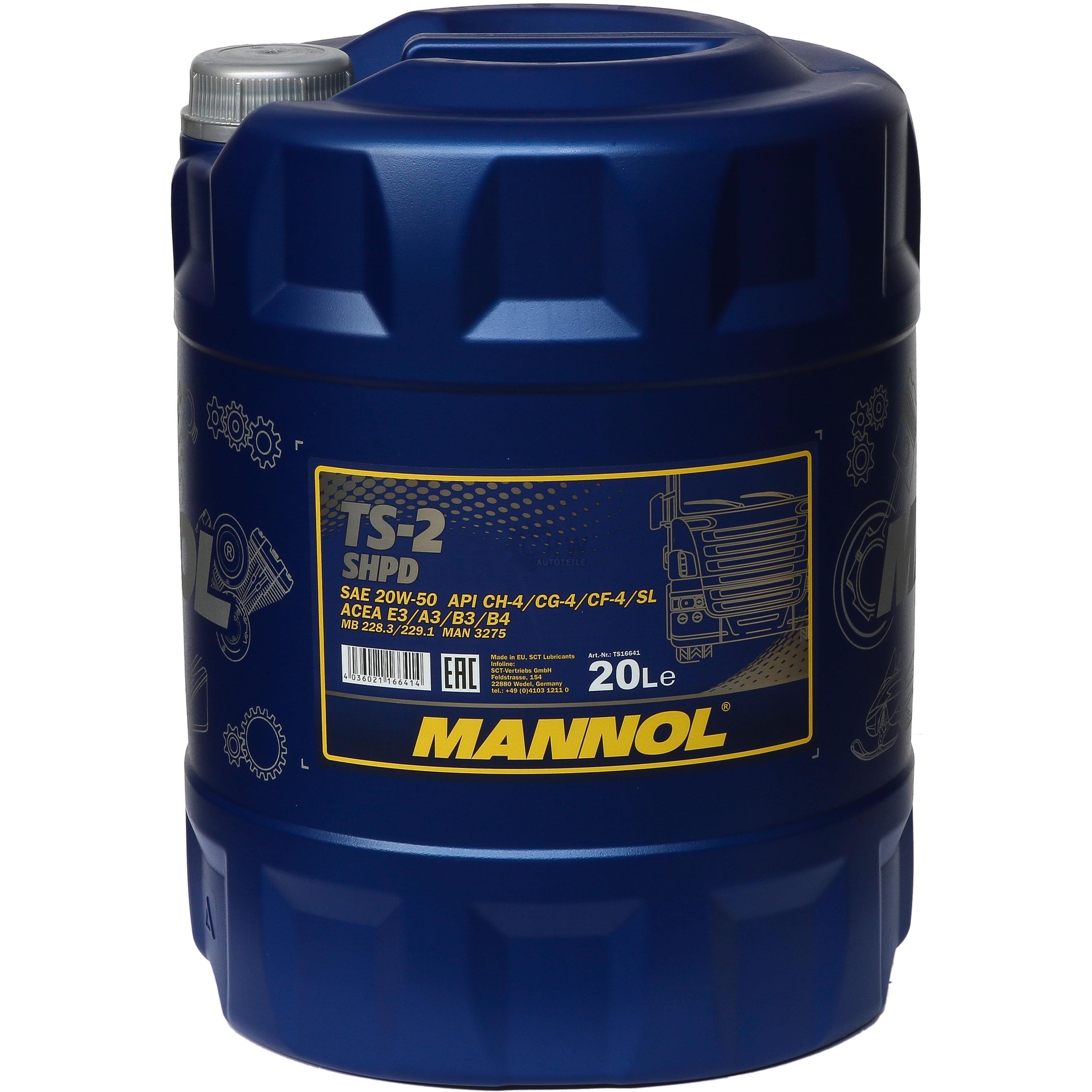 20 Liter Orignal MANNOL Motoröl TS-2 SHPD 20W-50 API CH-4/CG-4/CF-4/SL