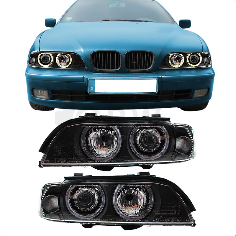 Scheinwerfer Set Angel Eyes für BMW 5er E39 Bj 95-00 inkl. Philips H7+H7+Motoren