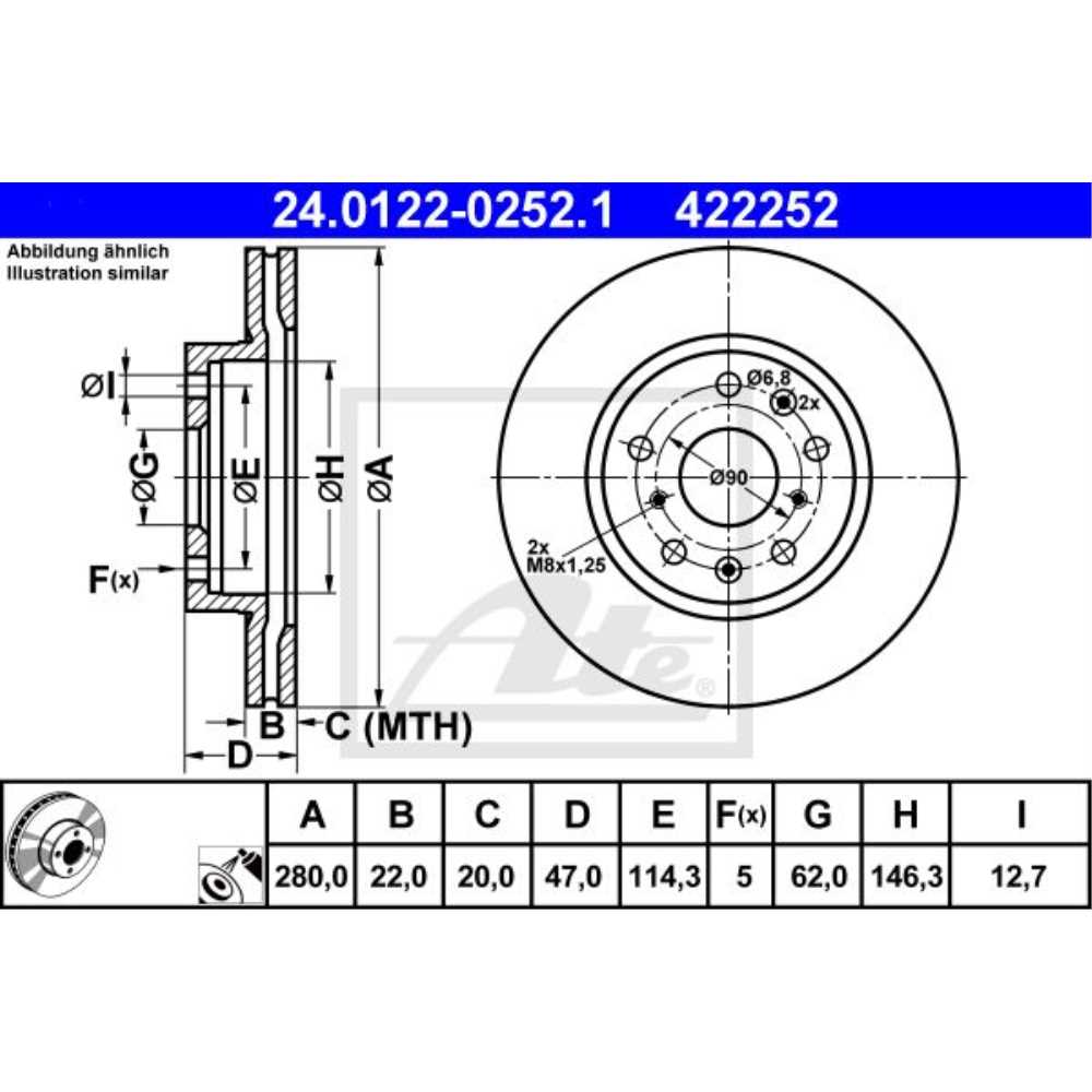 ATE Satz Bremsbeläge + Bremsscheiben belüftet vorne für Suzuki SX4 Fiat Sedici
