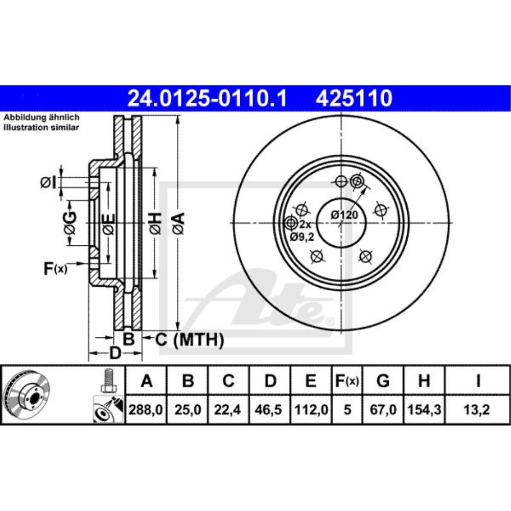 ATE Bremsscheibe vorne Ø288 mm für Mercedes-Benz C-Klasse T-Model SLK