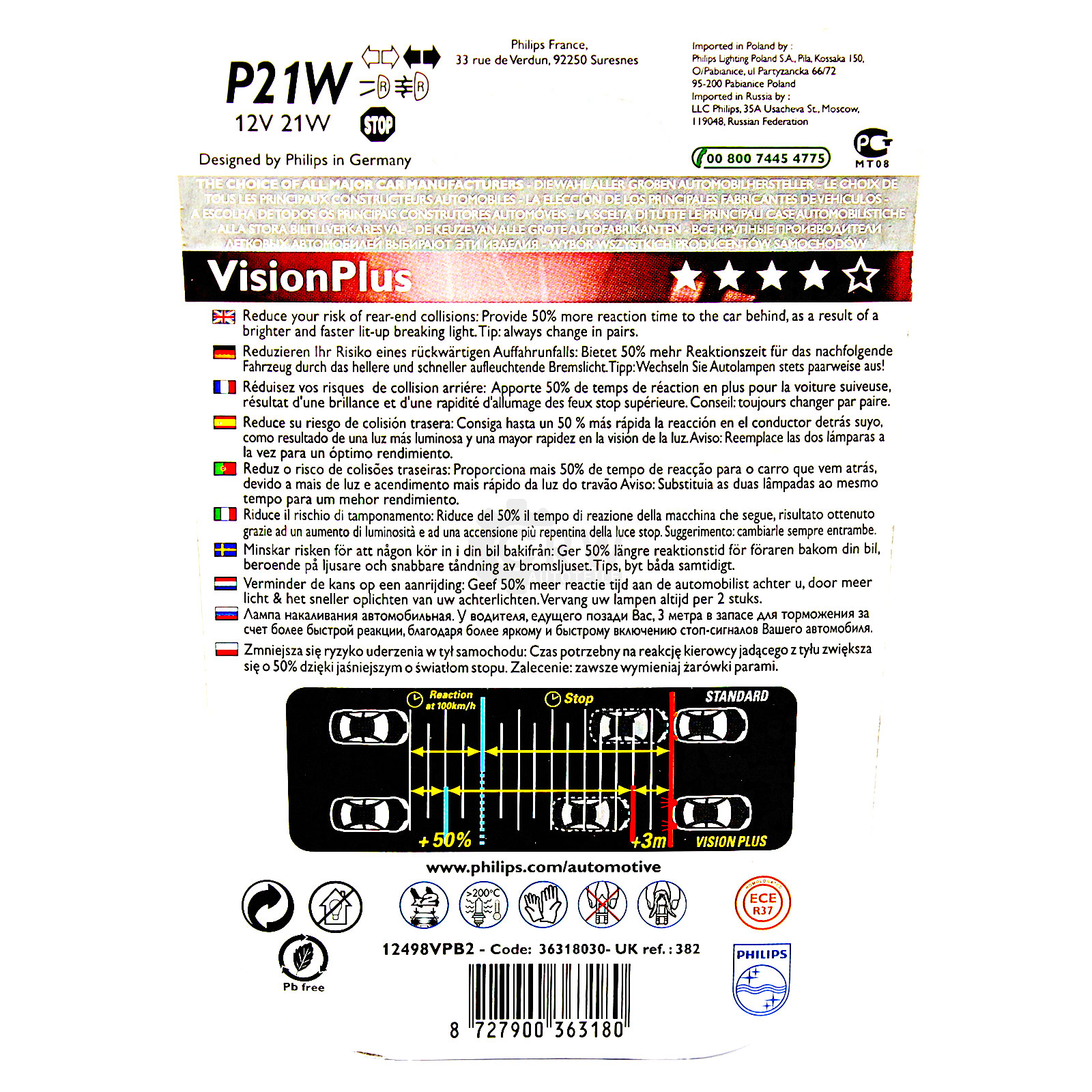 Philips VisionPlus P21W Signalbeleuchtung und Innenbeleuchtung 