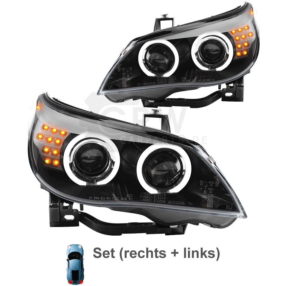 Design Xenon Scheinwerfer Set für BMW E60 Bj. 03-04 klargl/schwarz CCFL LED WA5