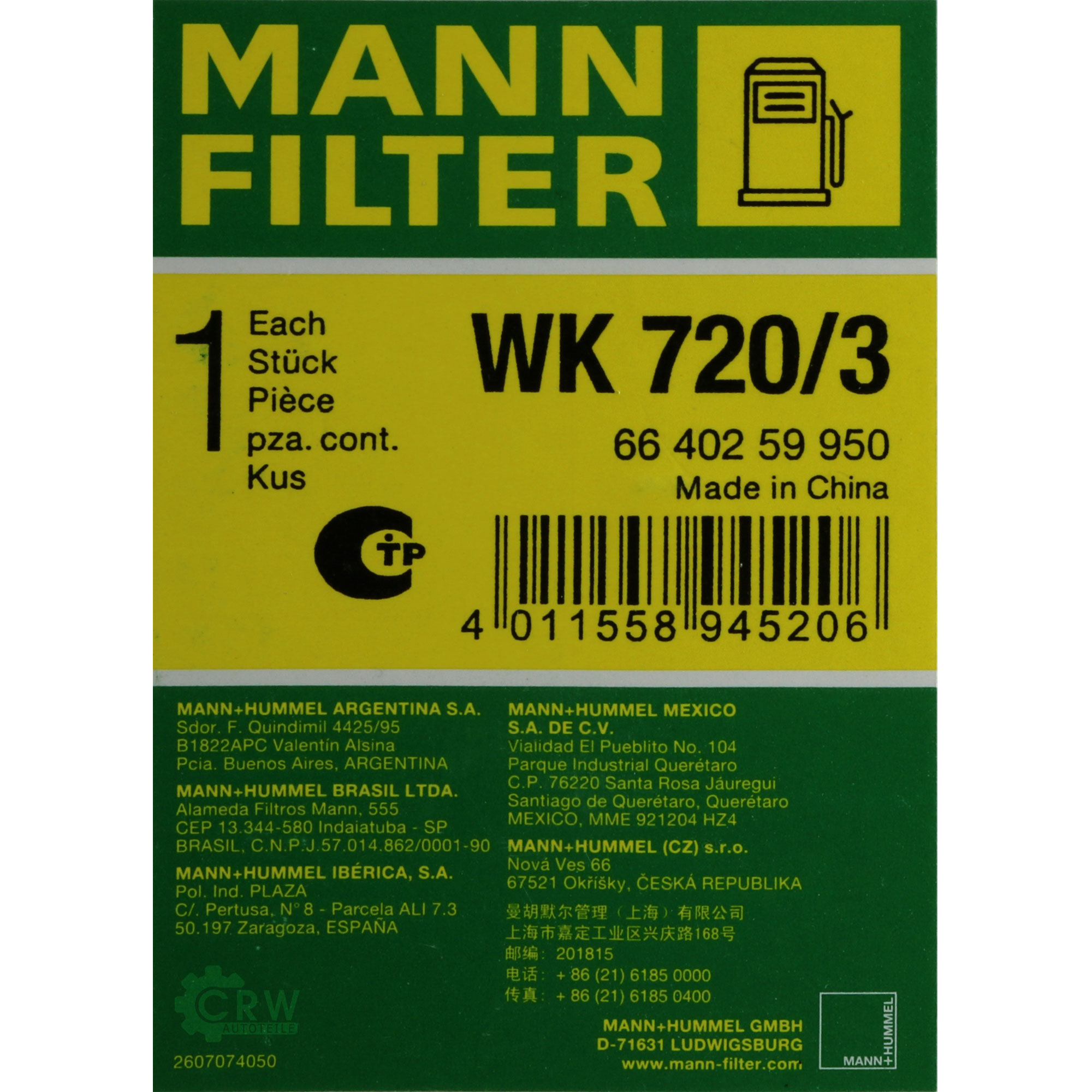MANN-FILTER Kraftstofffilter WK 720/3 Fuel Filter