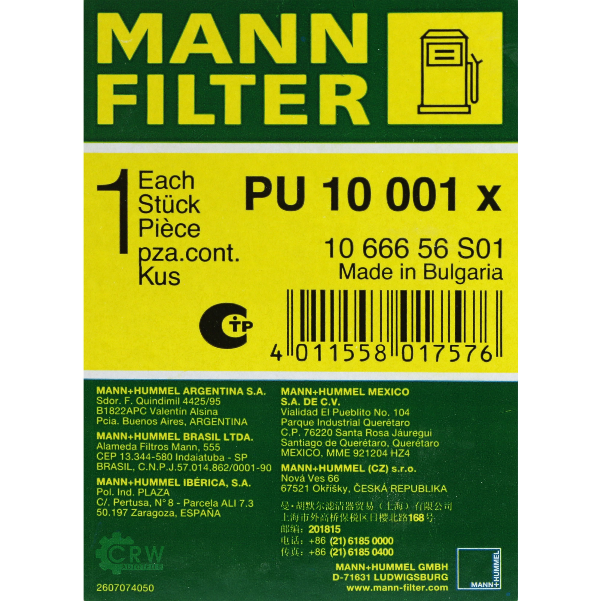MANN-FILTER Kraftstofffilter PU 10 001 x Fuel Filter