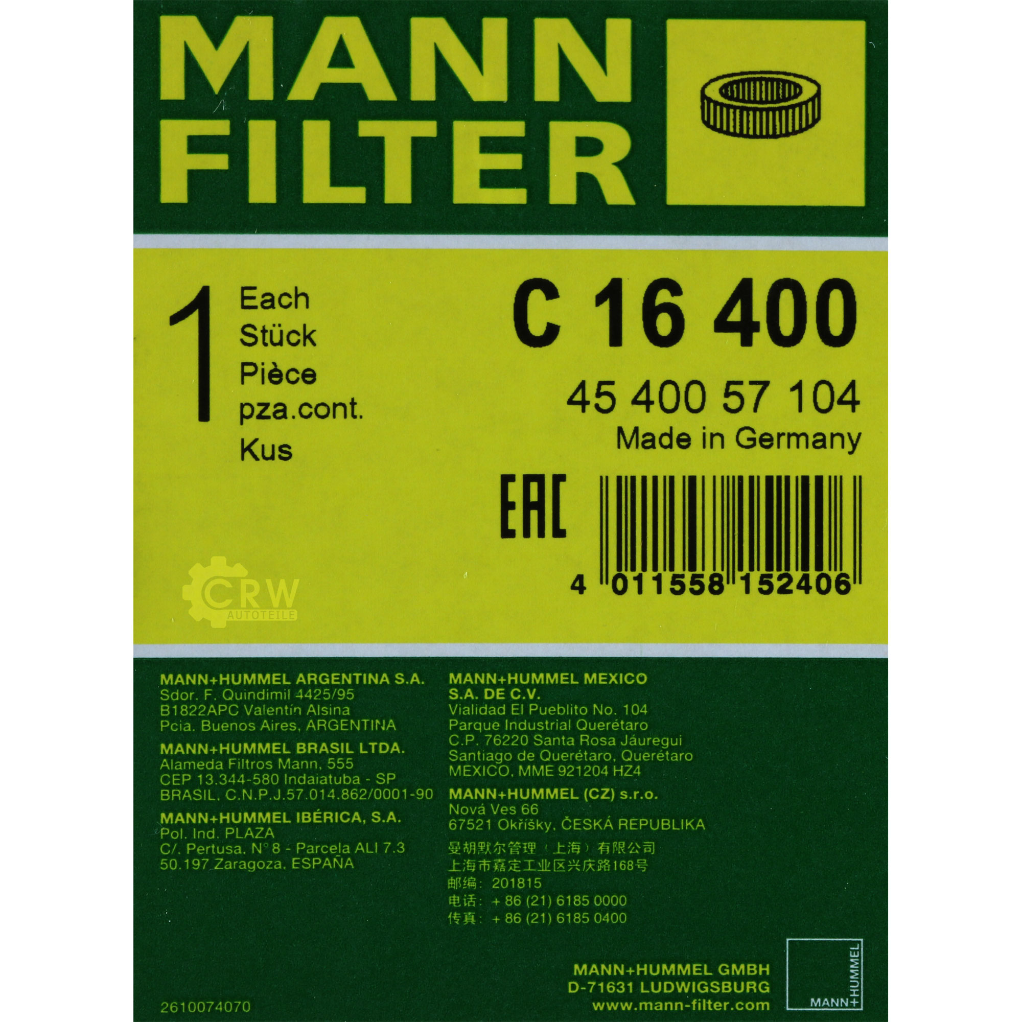 MANN-FILTER Luftfilter C 16 400