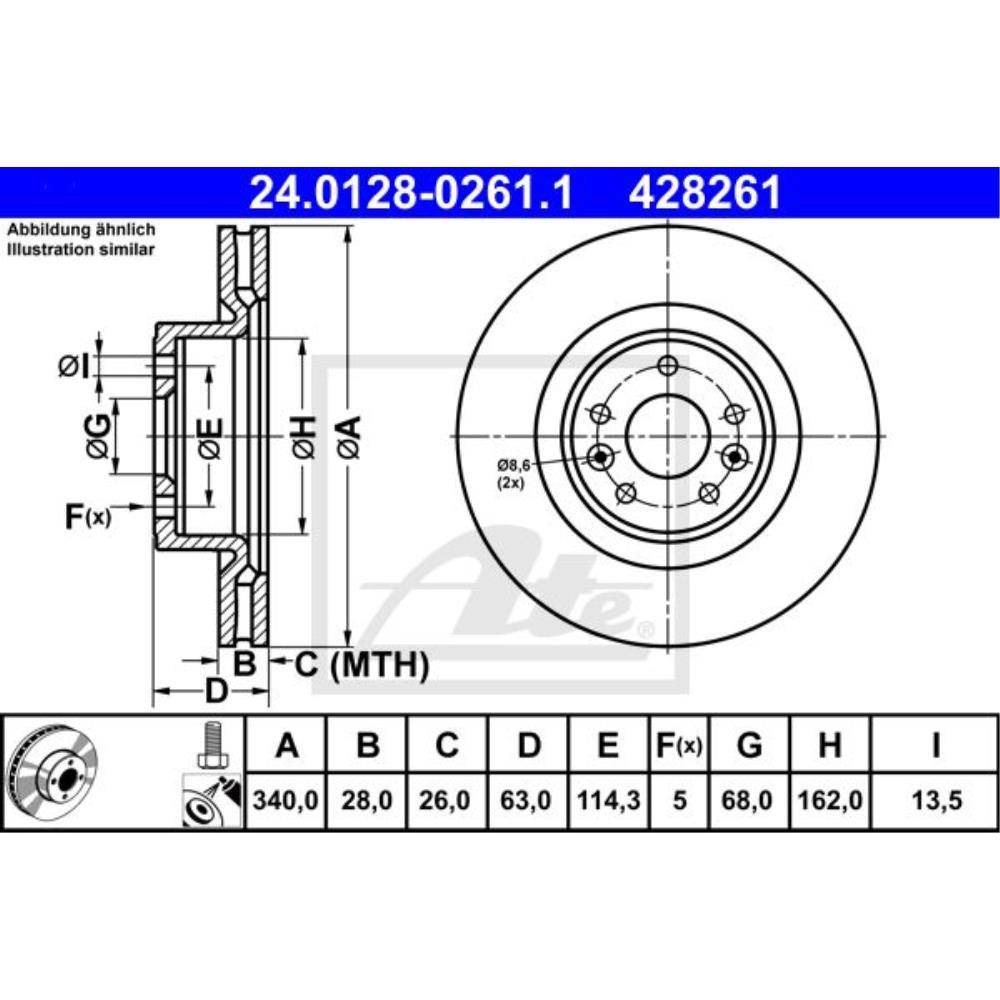 ATE Satz Bremsbeläge + Bremsscheiben belüftet vorne für Renault Megane III