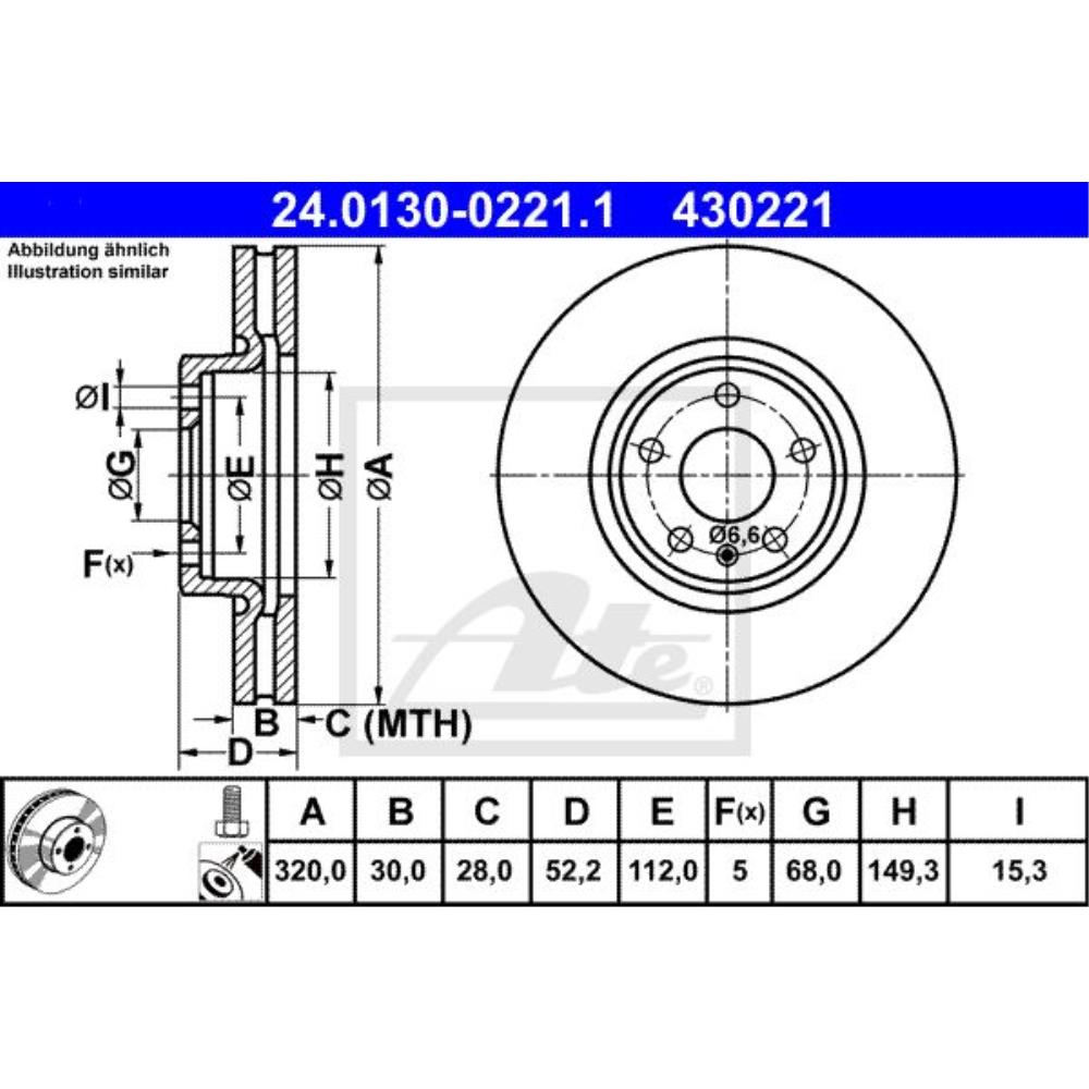 ATE Bremsscheibe vorne Ø320 mm belüftet für Audi A4 Avant 8K5 B8 A6 4G5 C7 4GD