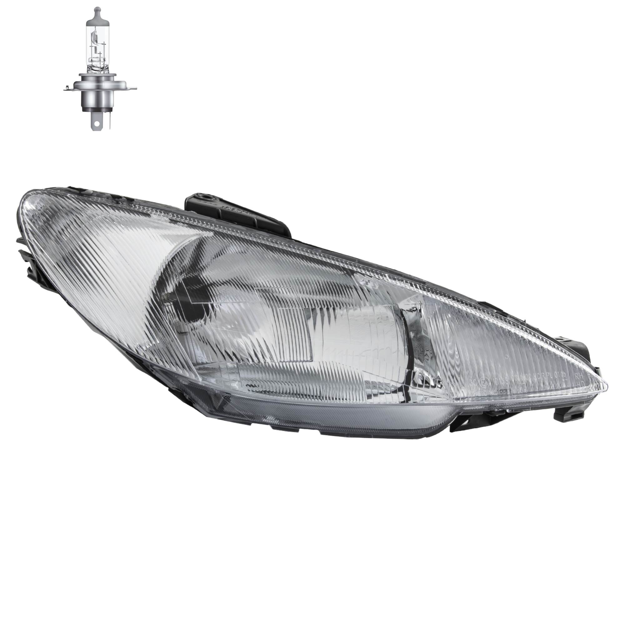 Scheinwerfer rechts für Peugeot 206/206CC Bj. 98->> H4 inkl. OSRAM Lampen CYX