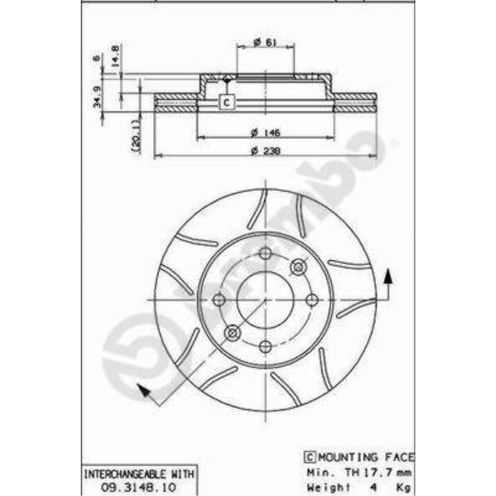 BREMBO Bremsscheibe vorne Ø238 mm Geschlitzt Innenbelüftet für Renault Clio II