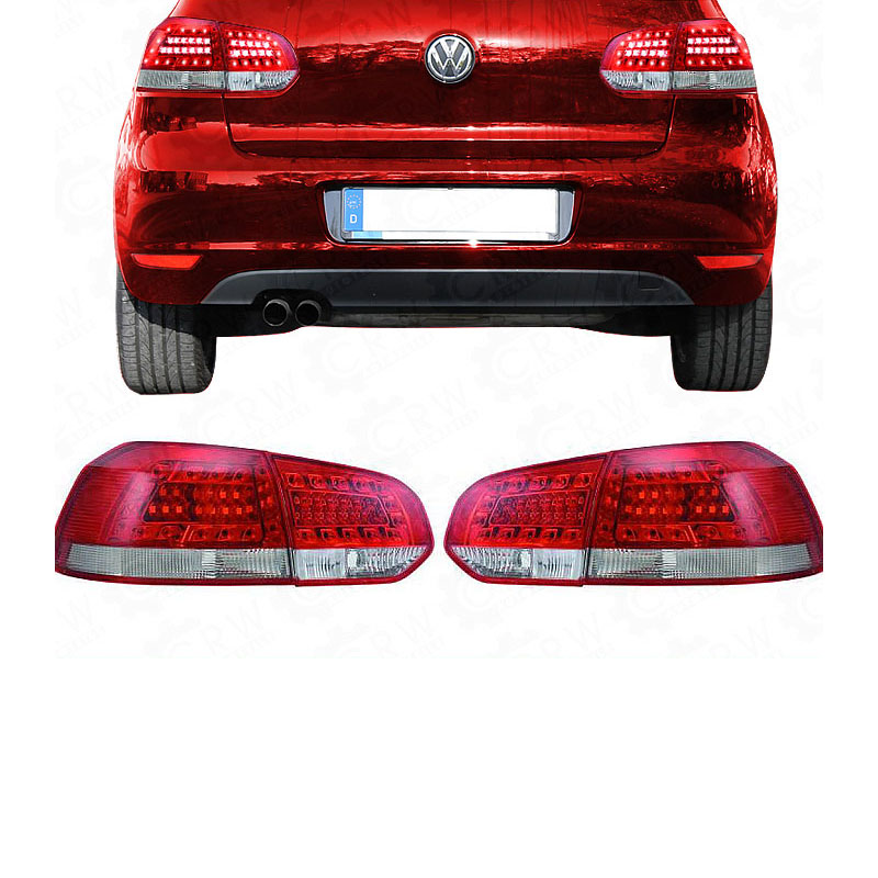 Rückleuchten Set links & rechts LED für VW Golf VI 6 08- Klarglas rot-wiess GGS