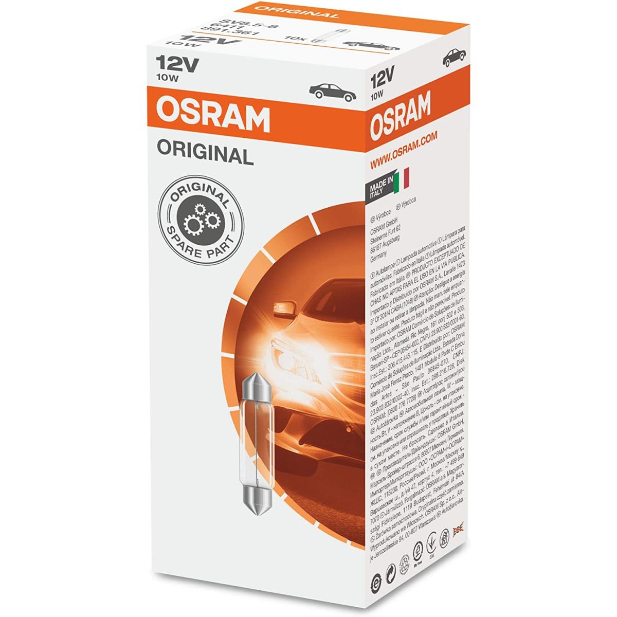 OSRAM Automotive Soffittenlampen C5W 12V 5W Sockel SV85-8 10Stück