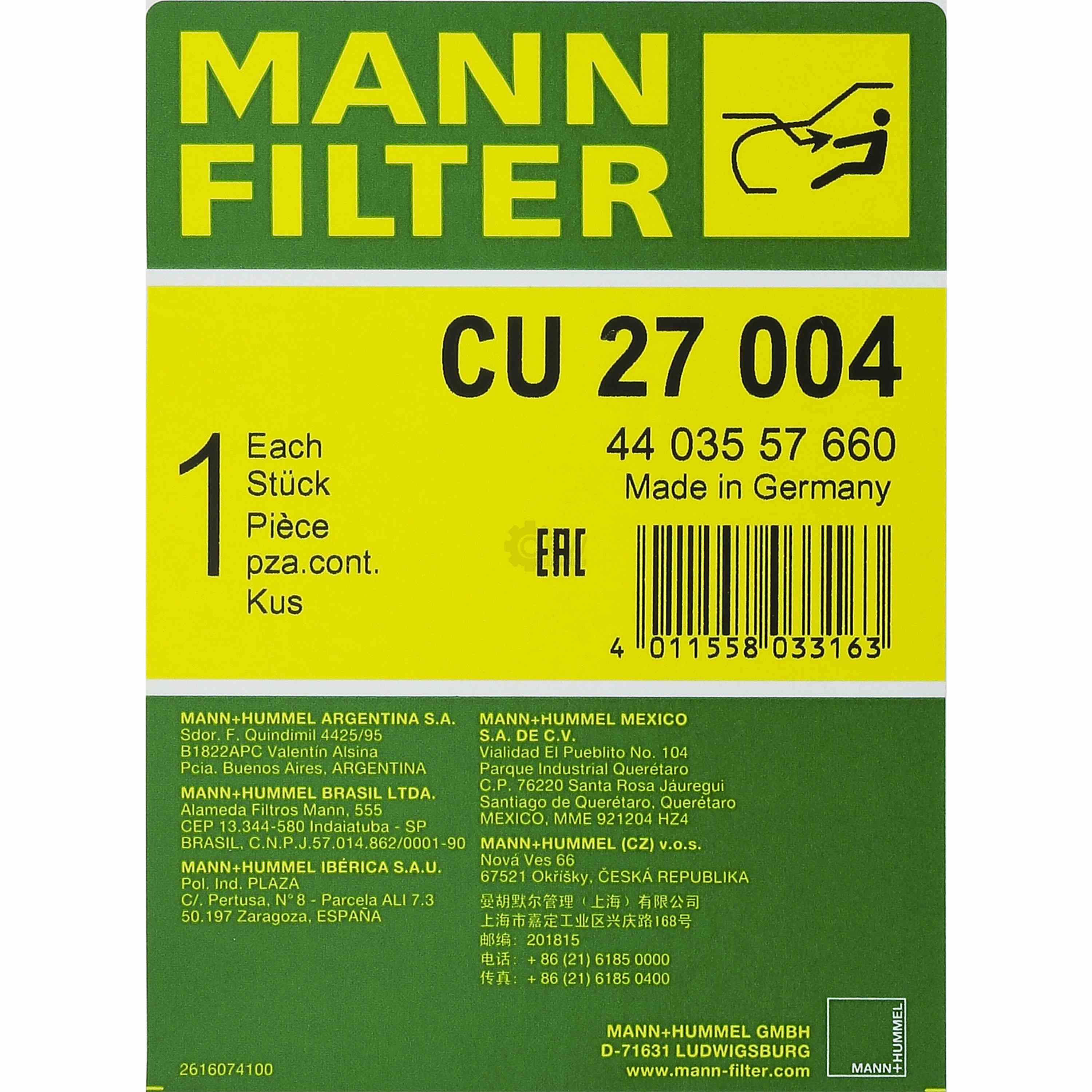 MANN Innenraum Filter CU 27 004