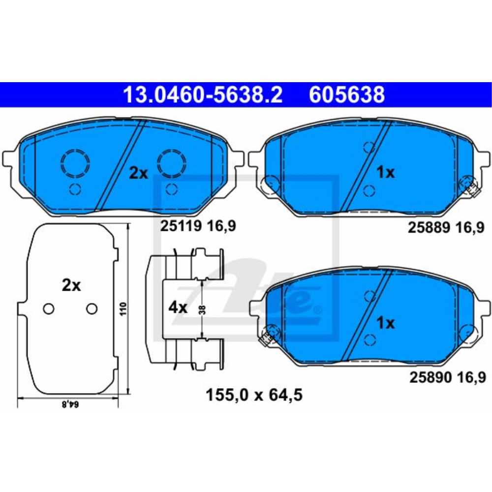 Bremsbelagsatz Scheibenbremse 13.0460-5638.2 Vorne für Hyundai IX55