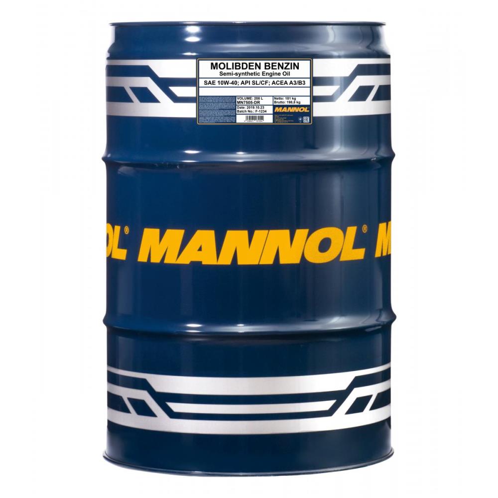 208 Liter MANNOL Molibden Benzin 10W-40 Premium Motoröl API SL/CF ACEA A3/B3
