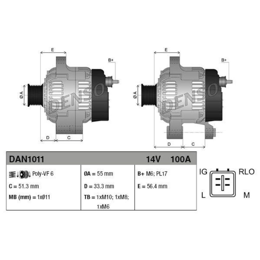 DENSO Generator Lichtmaschine 100A 14V für Toyota Avensis Stufenheck