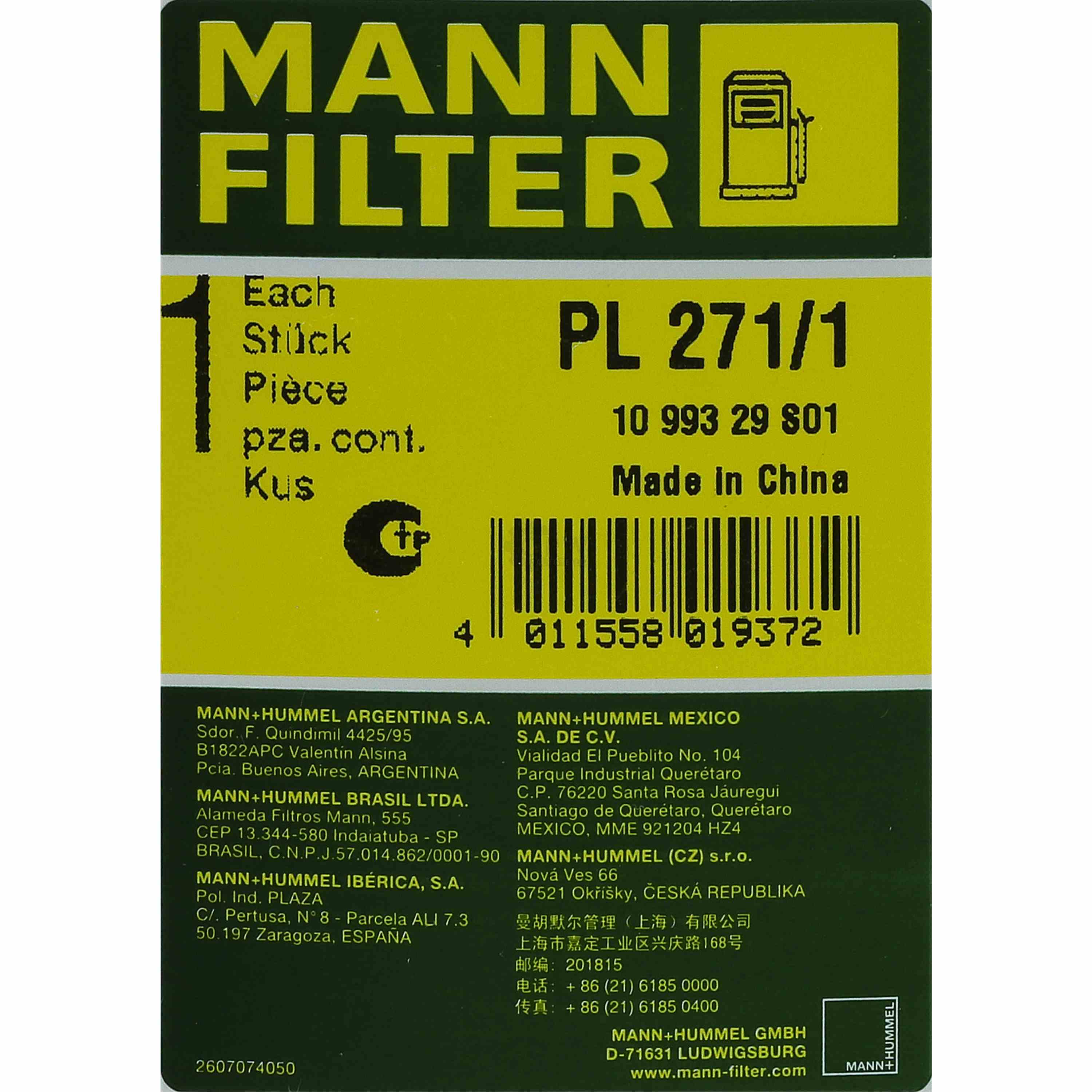 MANN FILTER Kraftstofffilter Fuel Filter PL 271/1