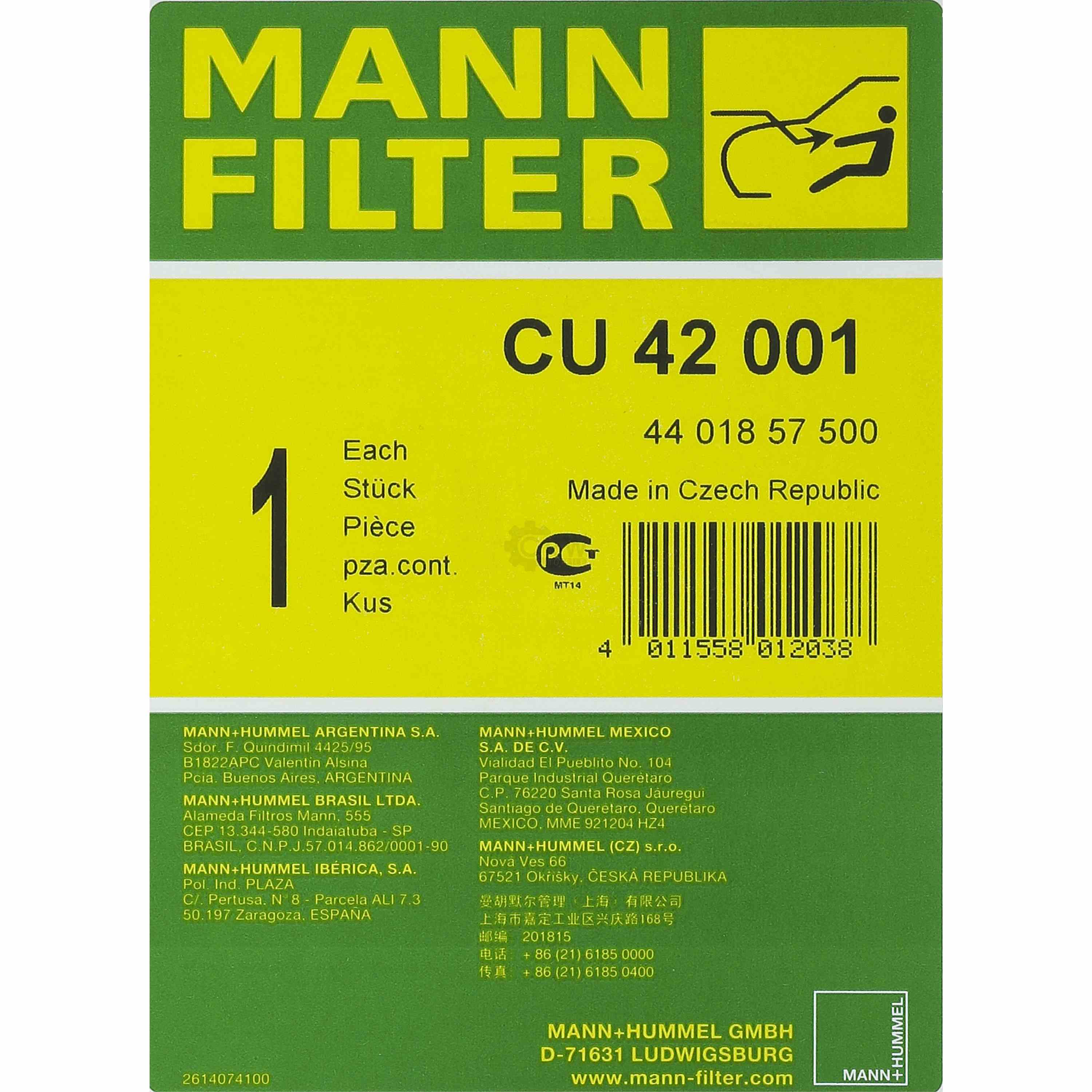 MANN Innenraum Filter CU 42 001