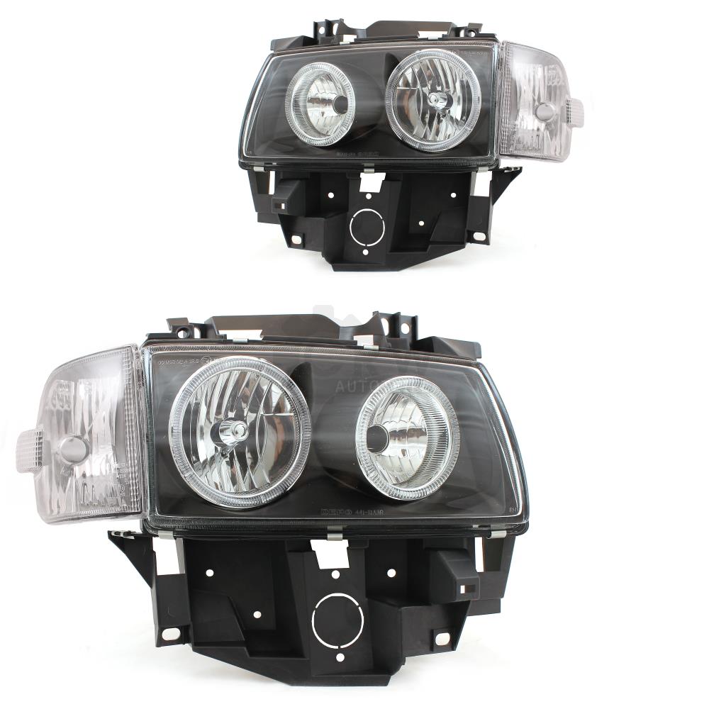 Scheinwerfer Set für VW T4 GP 97-03 klar/schwarz Angel Eyes DE-Licht H7+H7